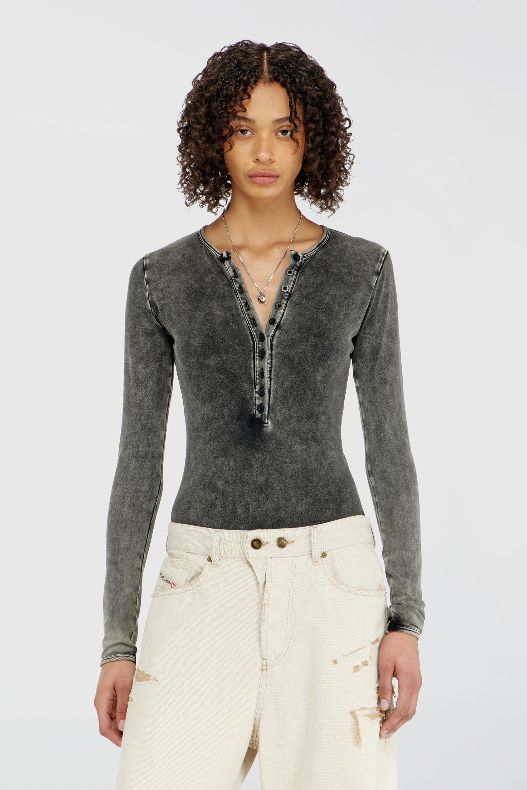 Diesel - FRESYA-DNM, Body en coton &agrave; boutons devant Femme in Gris - 1