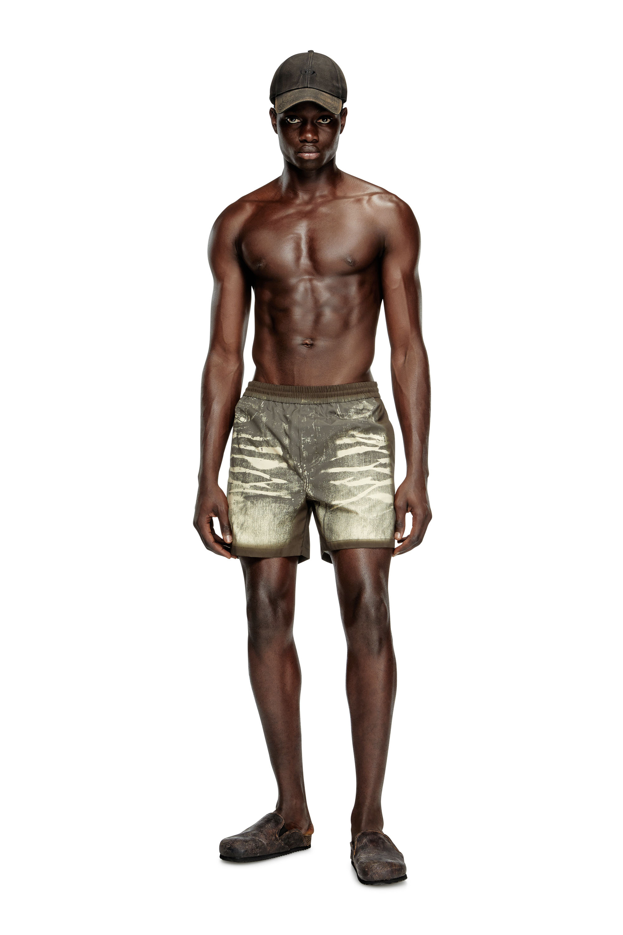 Diesel - RIO-41-DNM, Herren Mittellange Badeshorts mit Denim-Print in Braun - 1
