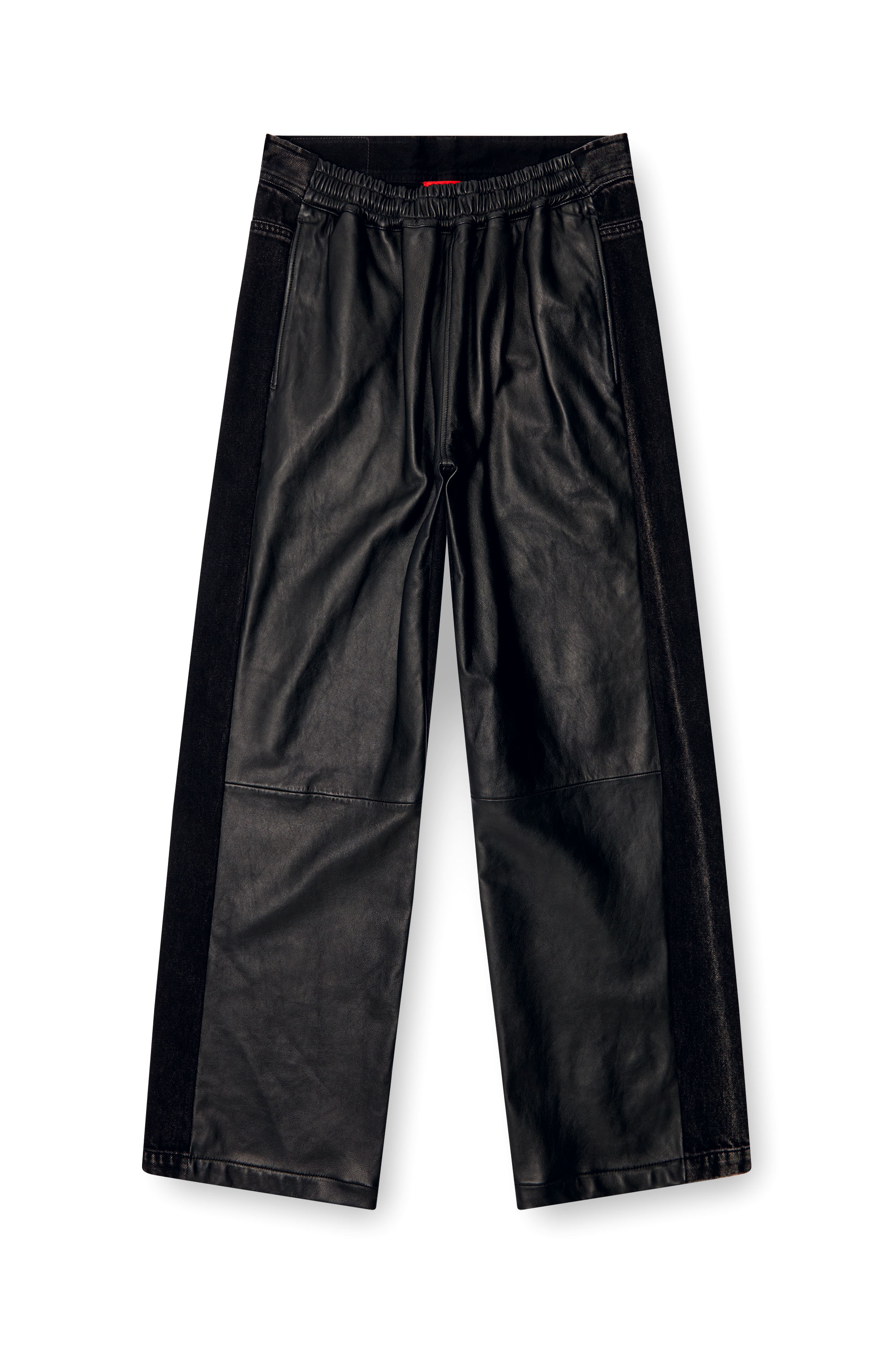 Diesel - P-OCHS, Pantalon hybride en denim et cuir Homme in Noir - 3