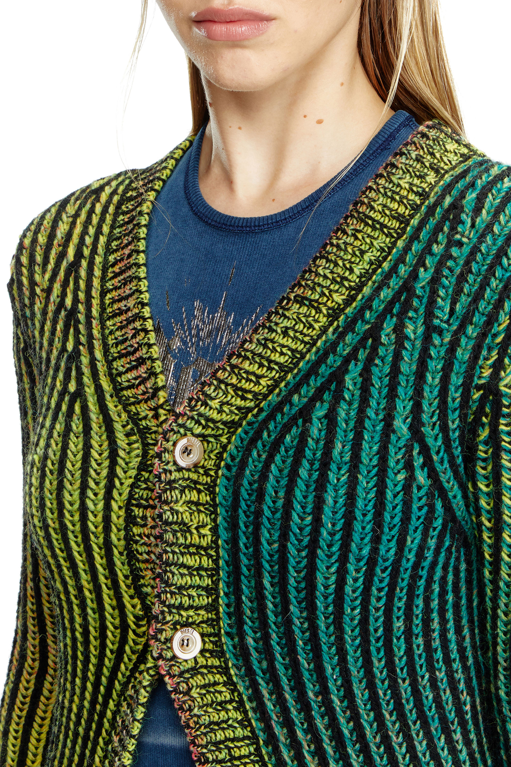 Diesel - M-ORIS, Donna Cappotto-cardigan in maglia dégradé in Verde - Image 4