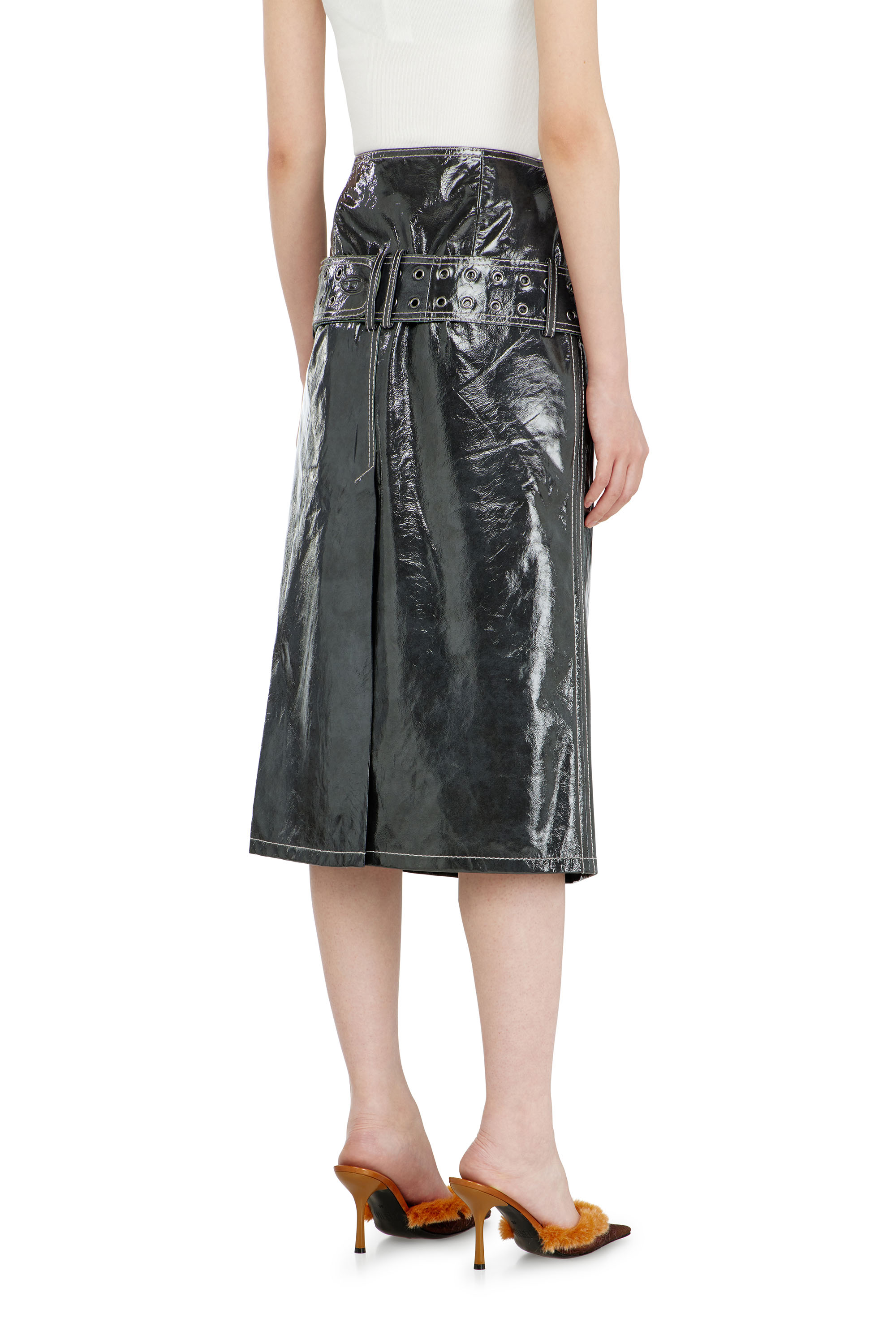 Diesel - L-ASCAR, Jupe midi en cuir verni avec ceinture Femme in ToBeDefined - 3