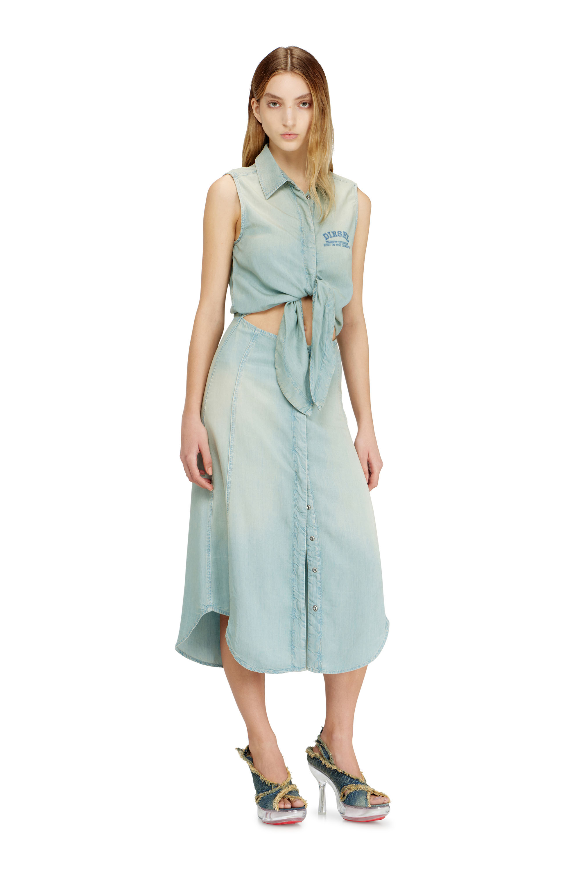 Diesel - DE-SUSY-S, Robe midi en denim fluide effet sali Femme in ToBeDefined - 2