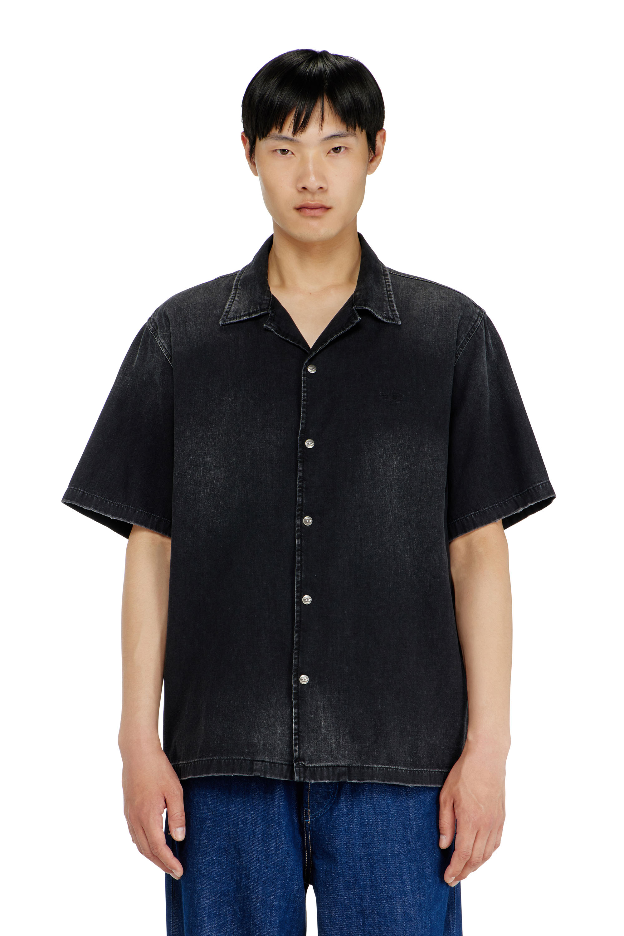 Diesel - D-NABIL-D, Camicia in denim a maniche corte Uomo in Nero - 1