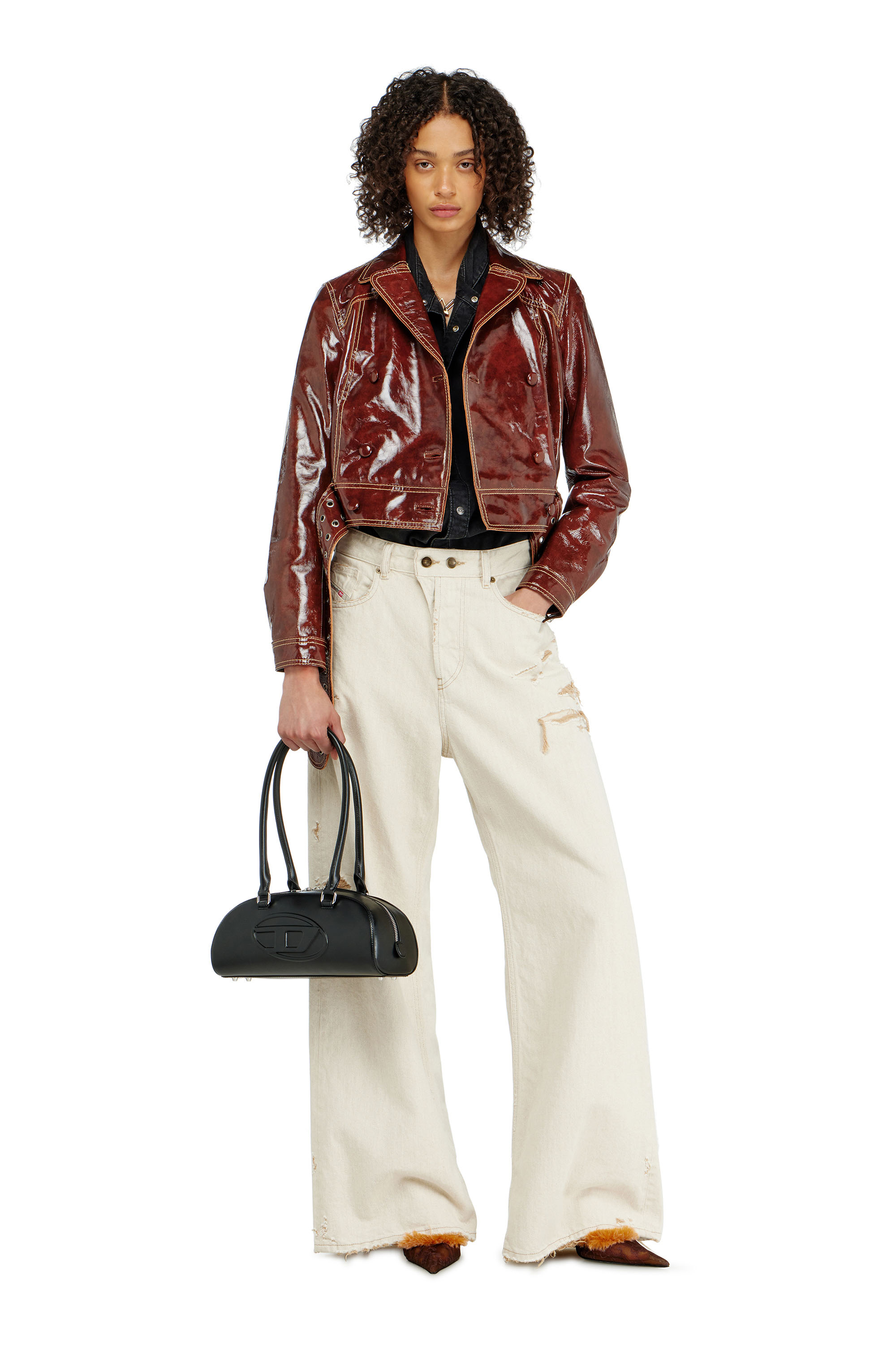 Diesel - L-EGEND, Veste en cuir verni avec large ceinture Femme in ToBeDefined - 2