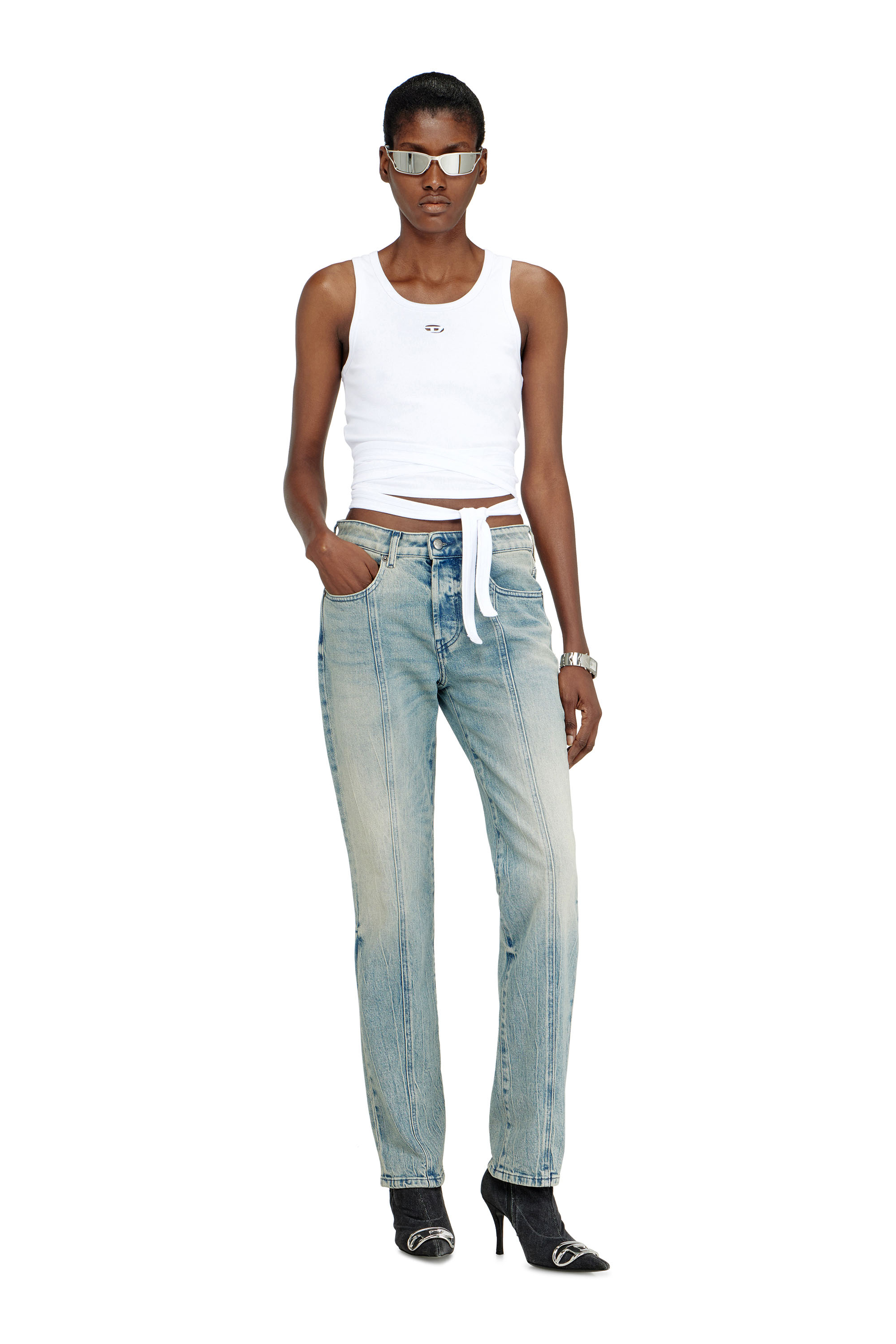 Diesel - T-ANKY-TAIL-S1, Crop top &agrave; design crois&eacute; Femme in Blanc - 1