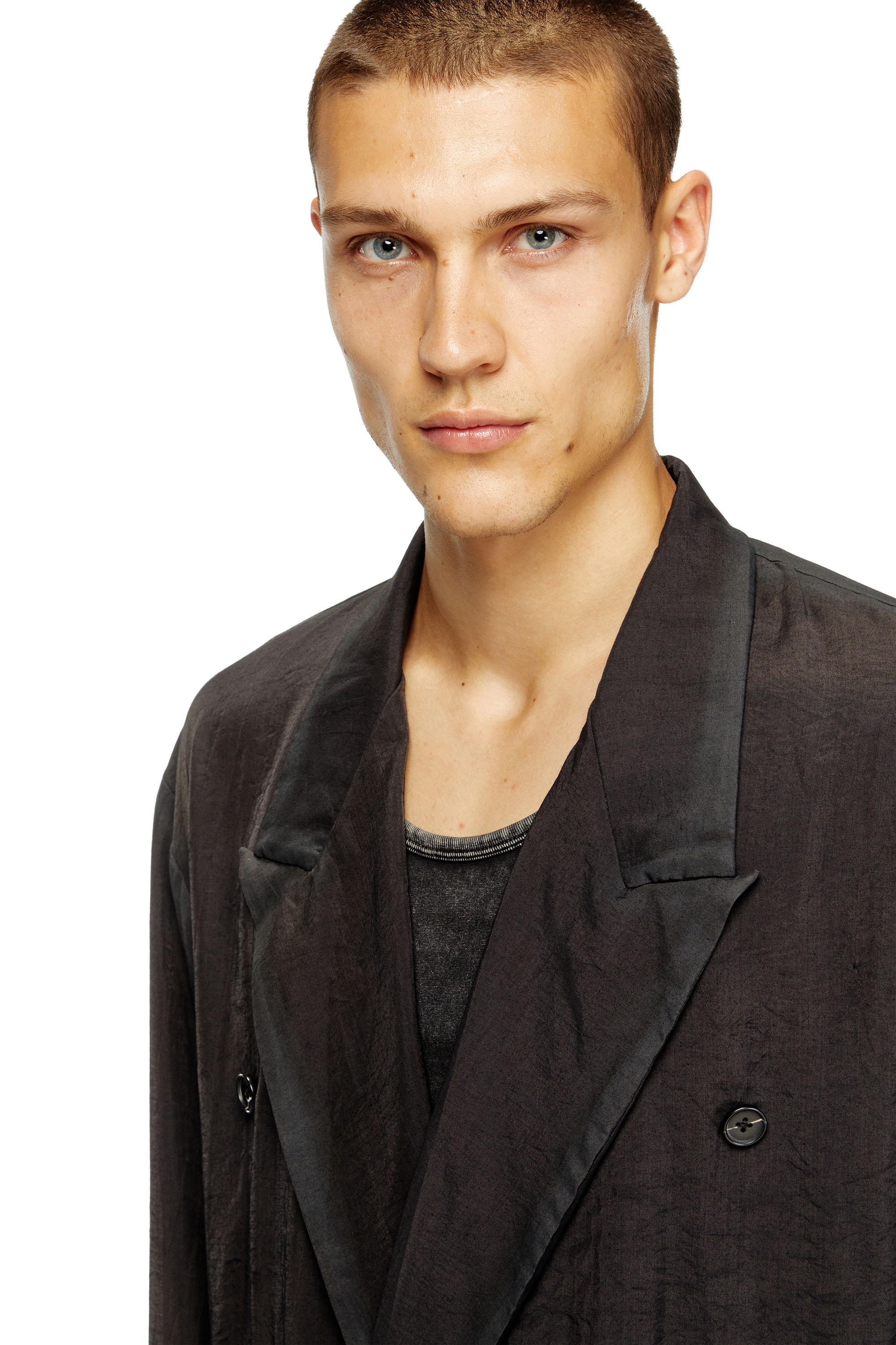 Diesel - J-KEYSERY, Blazer croisé en tissu froissé Homme in Gris - 4