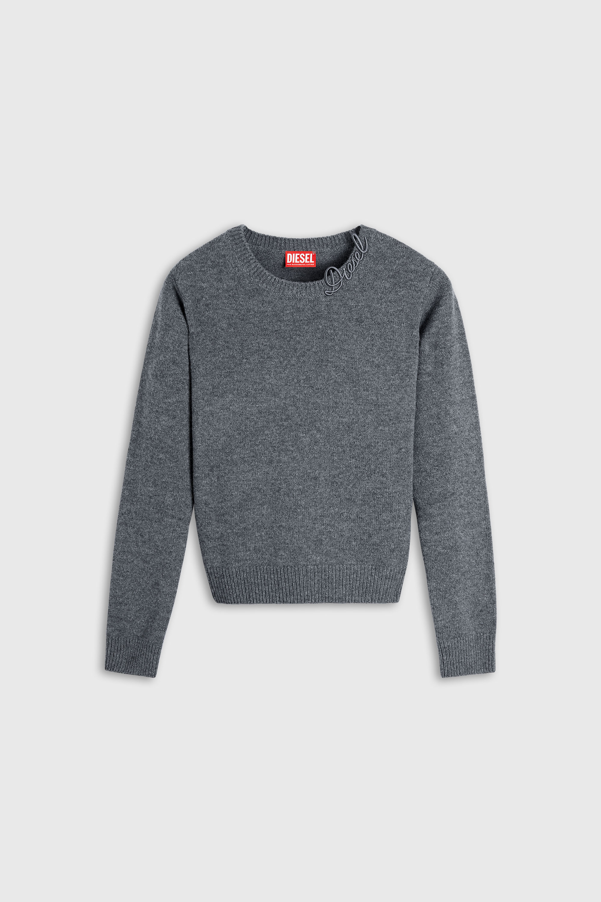 Diesel - M-IMARA, Pull en laine avec logo brod&eacute; sur le col Femme in Gris - 2