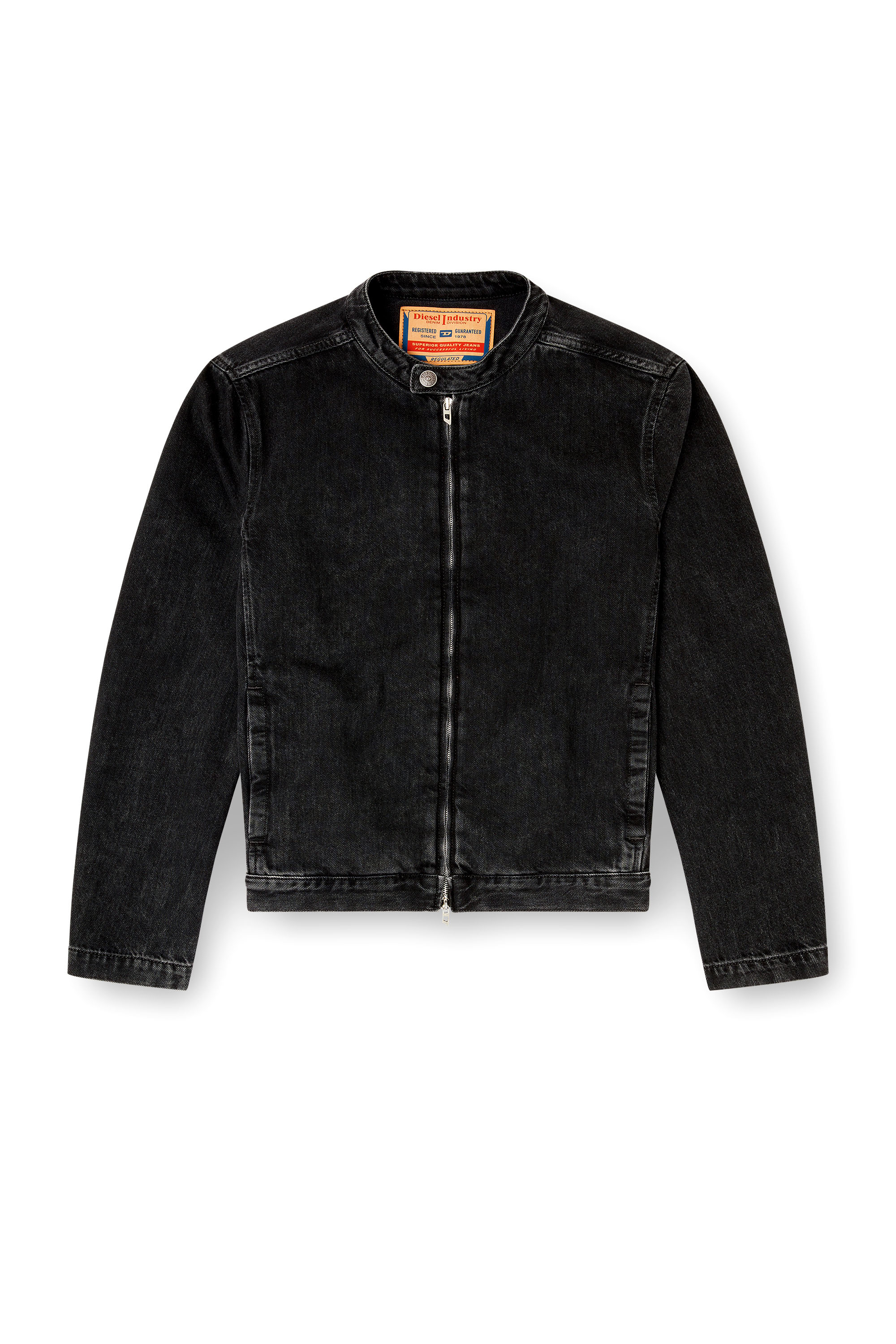 Diesel - D-GLORY, Man's Moto jacket in clean-wash denim in Black - 3