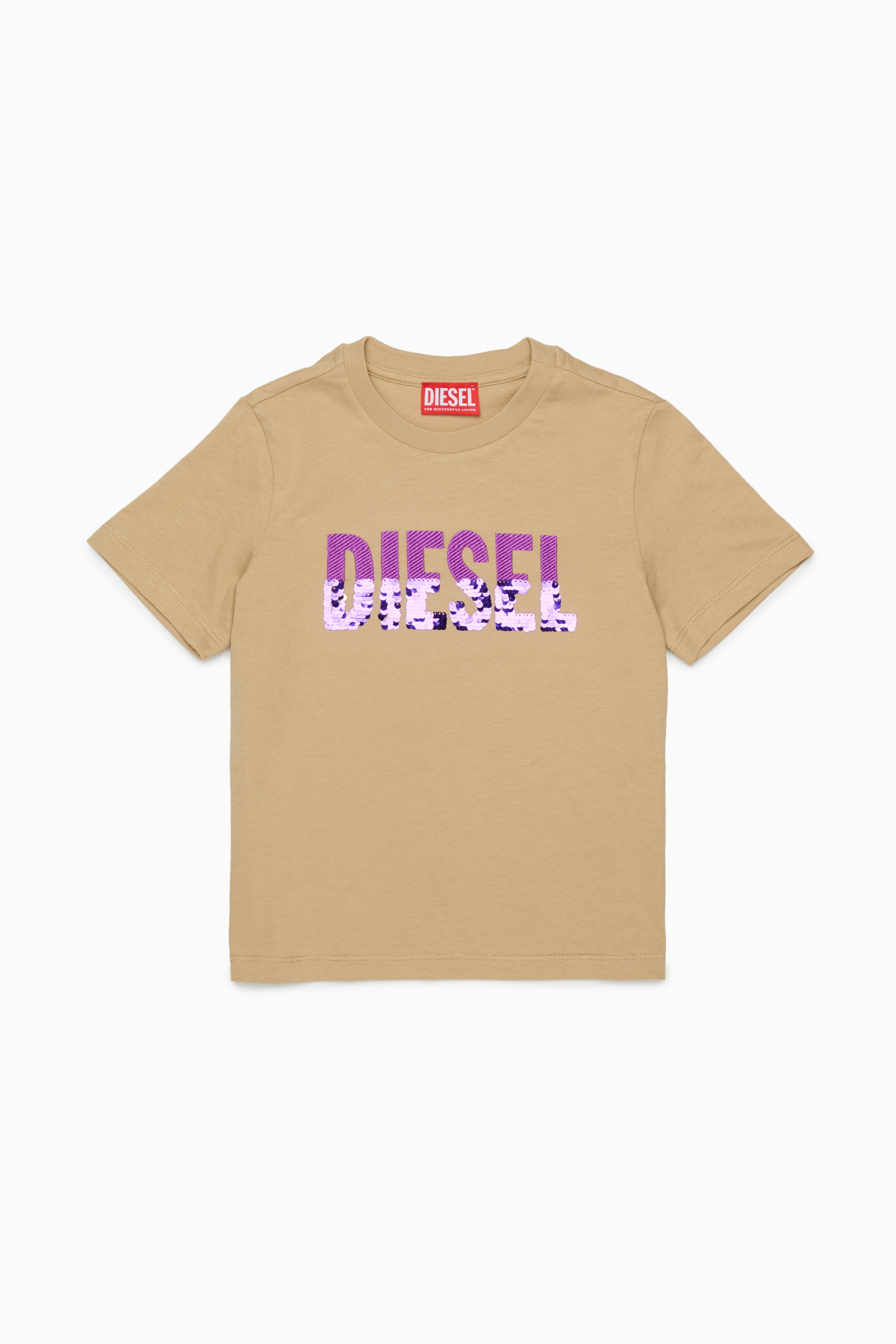 Diesel - TPALLY, Damen Baumwoll-T-Shirt mit Pailletten-Logo in Braun - 1