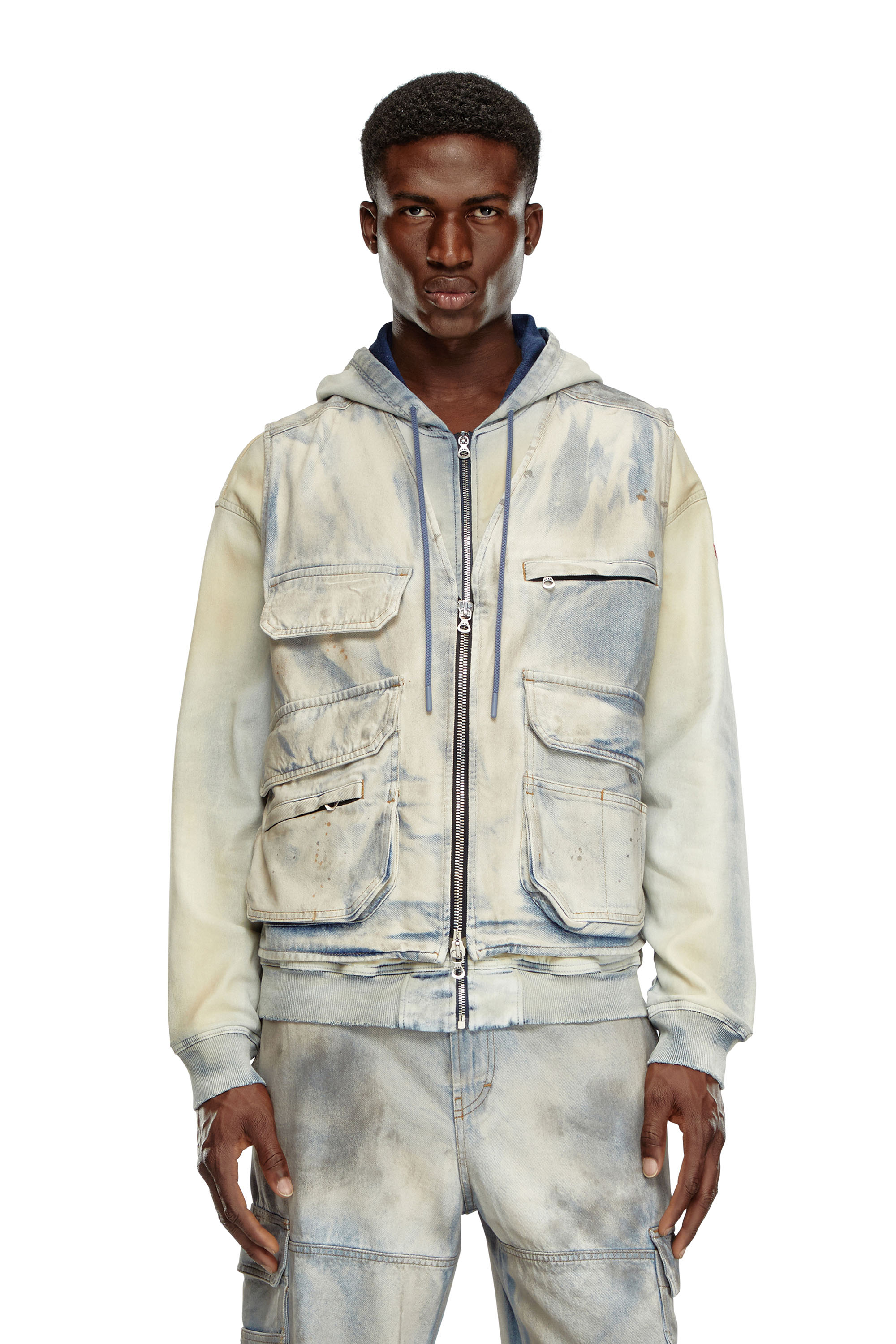 Diesel - D-SAMP-S, Man Sleeveless jacket in solarised denim in Multicolor - Image 1