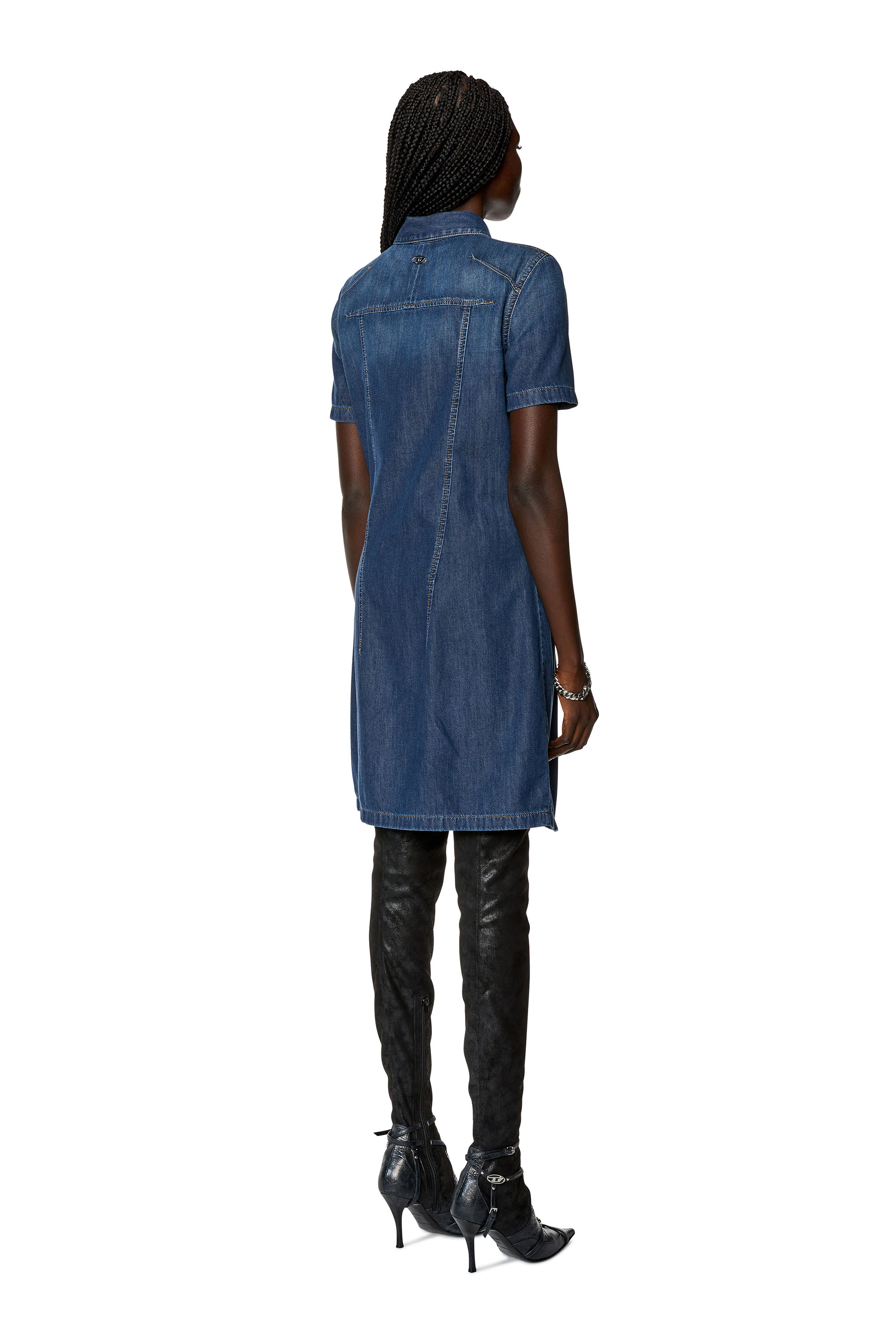 Diesel - DE-SHIRTY, Robe chemise boutonn&eacute;e en denim stretch Femme in Bleu - 3