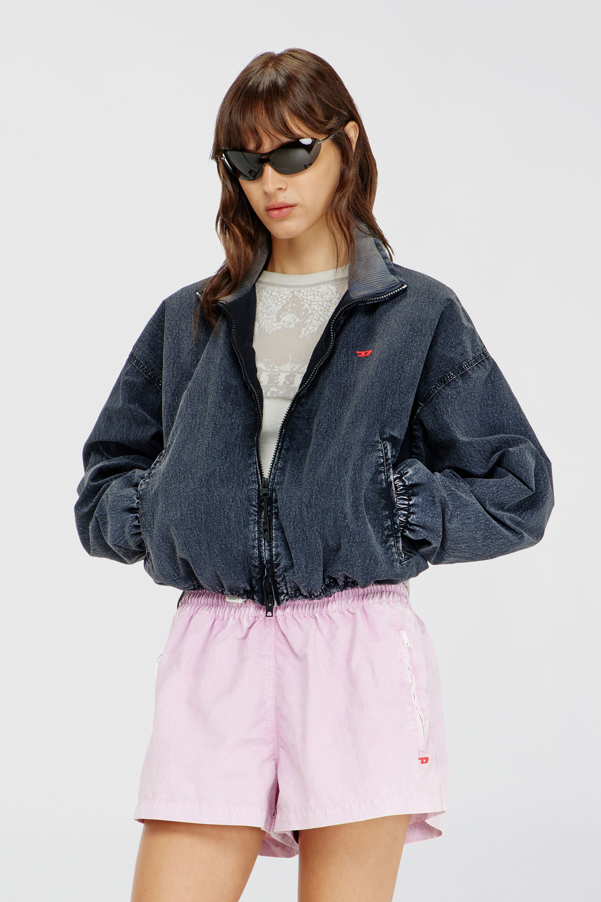 Diesel - G-LEAMER, Veste coupe-vent en taslan acid-washed Femme in Bleu - 1