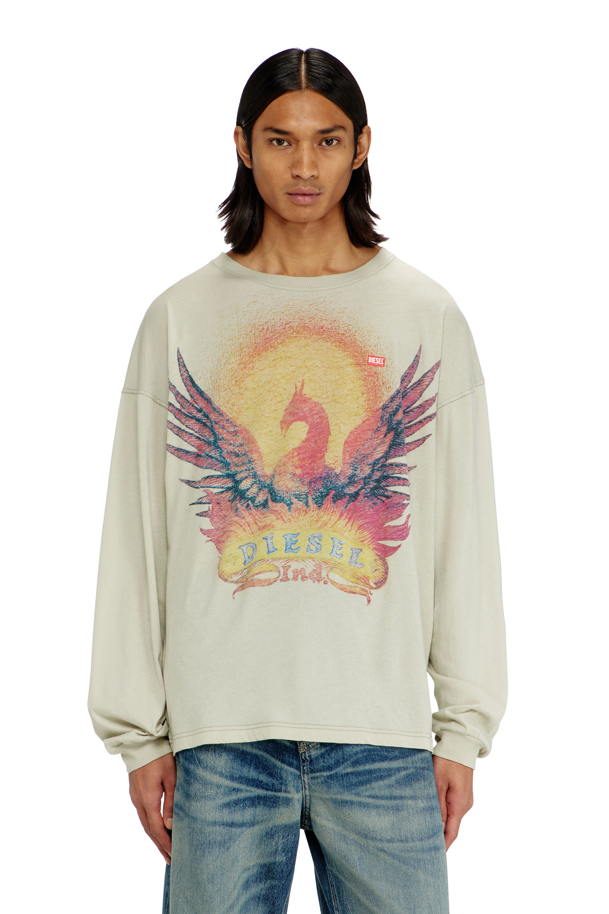 Diesel - T-BOXT-LS-AA1, Herren Langarm-T-Shirt mit Phoenix-Motiv in Beige - 1