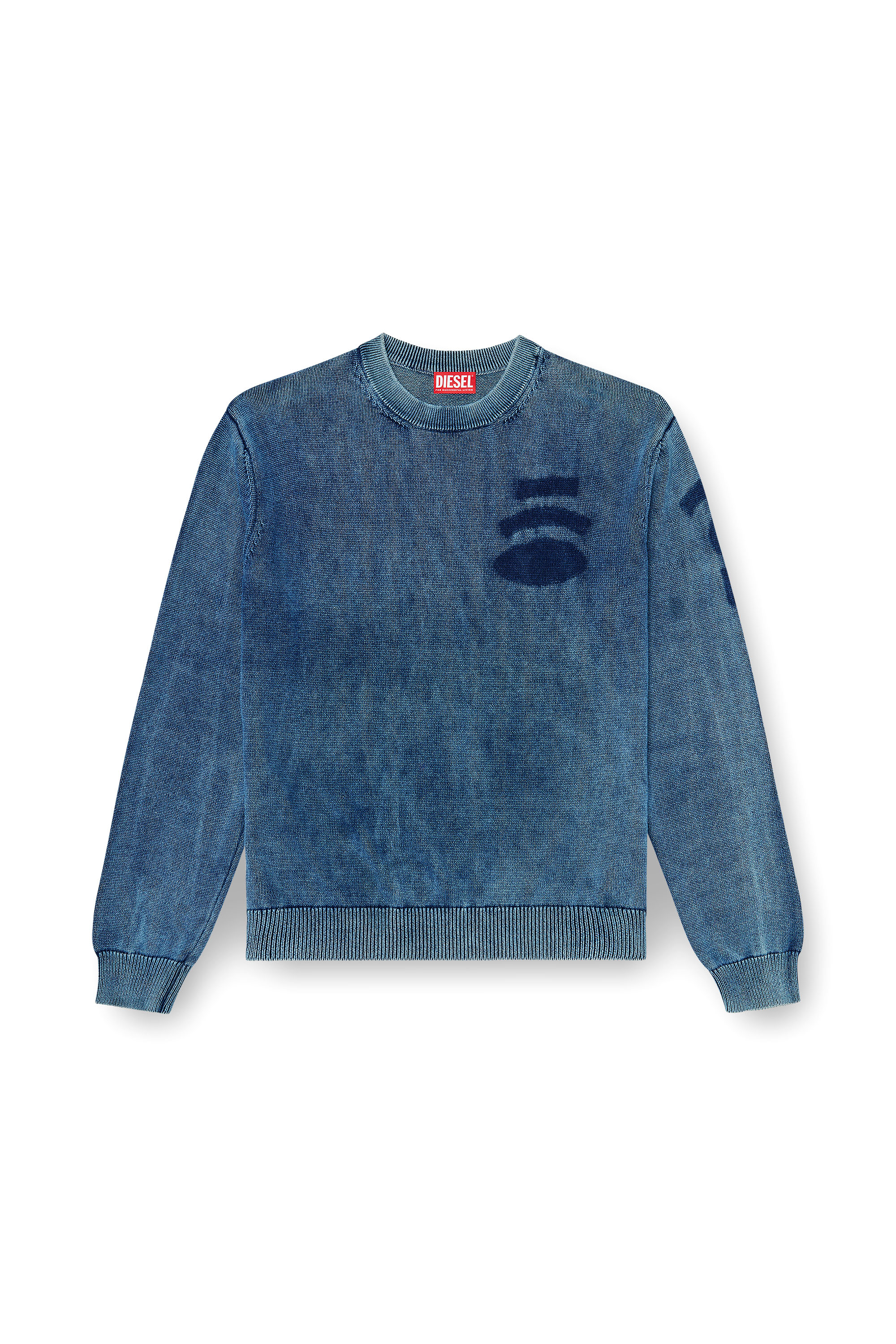 Diesel - K-PERNE, Herren Pullover in Denim-Optik mit Patch-Effekten in Mittelblau - 2