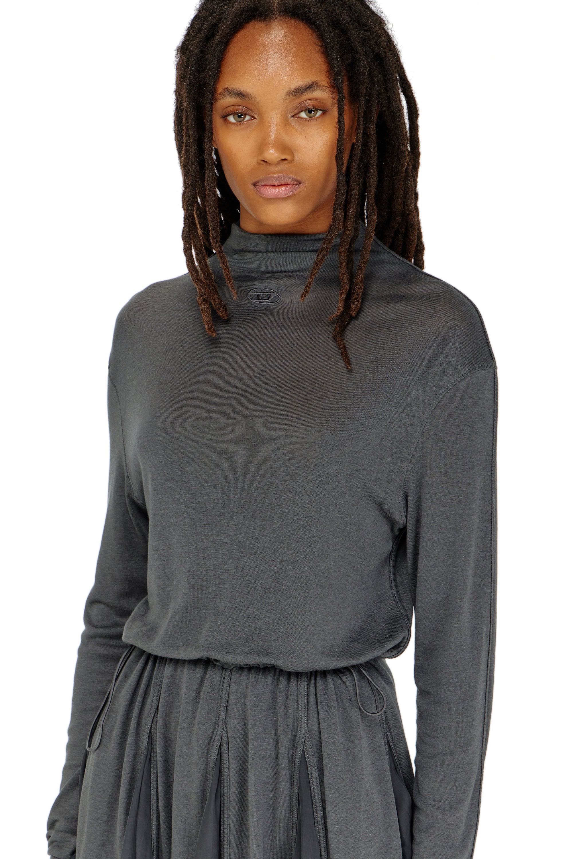 Diesel - D-REI, Damen Rollkragen-Minikleid aus Jersey und Chiffon in null - 4
