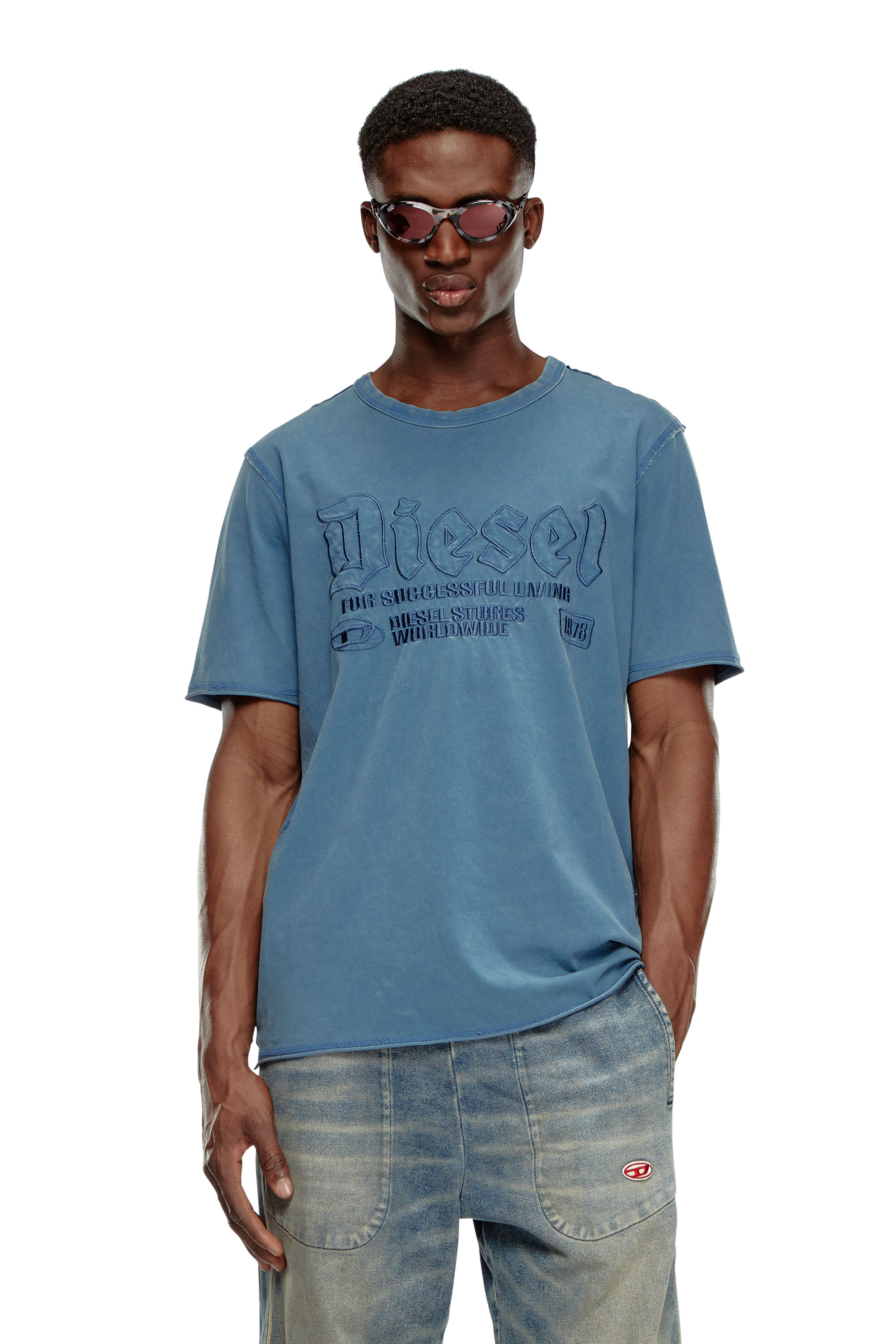 Diesel - T-RAWJUST, Uomo T-shirt sfumata con ricamo in tono in Blu - Image 1
