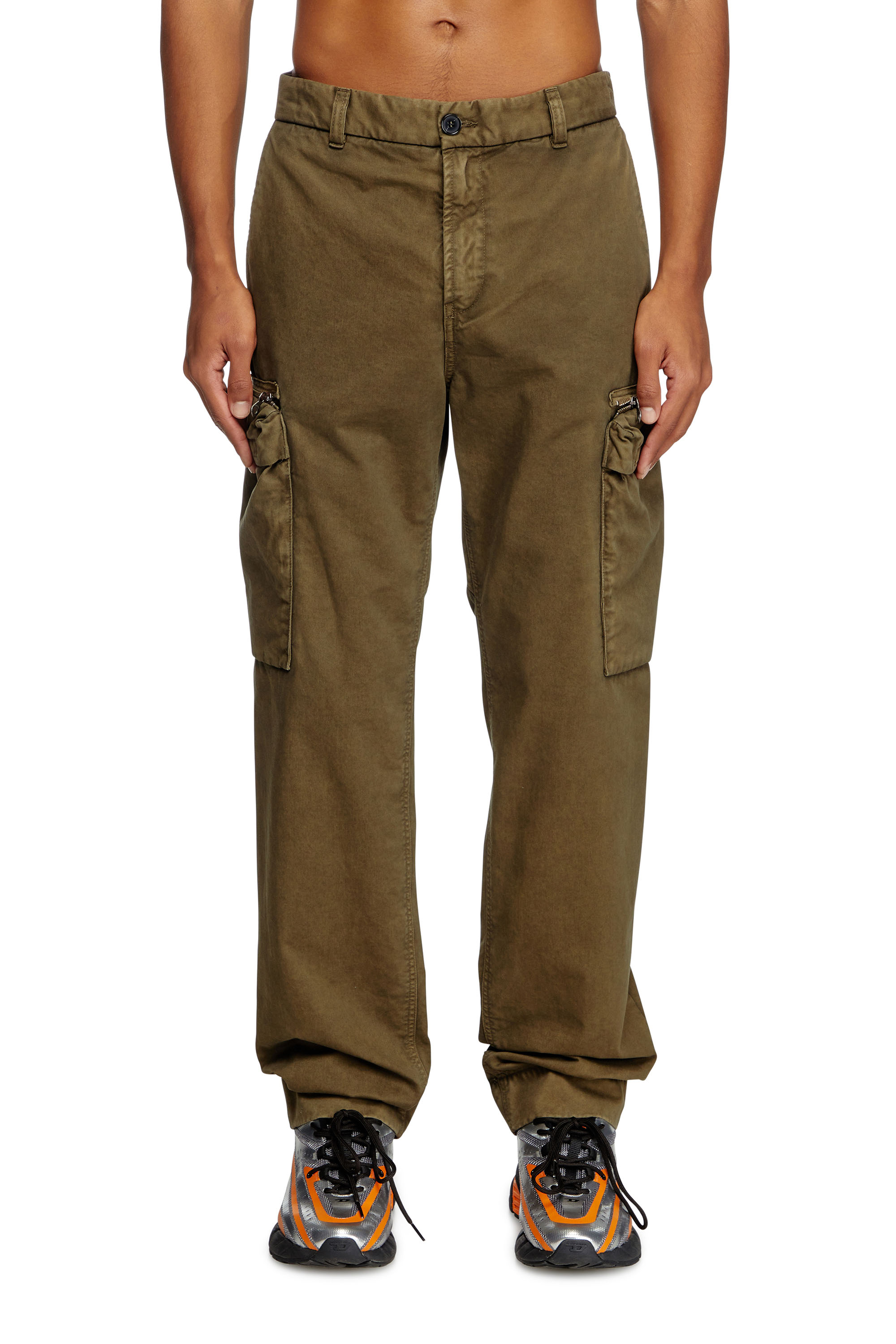 Diesel - P-YE, Pantalon en sergé de peau de pêche délavée Homme in Vert - 1