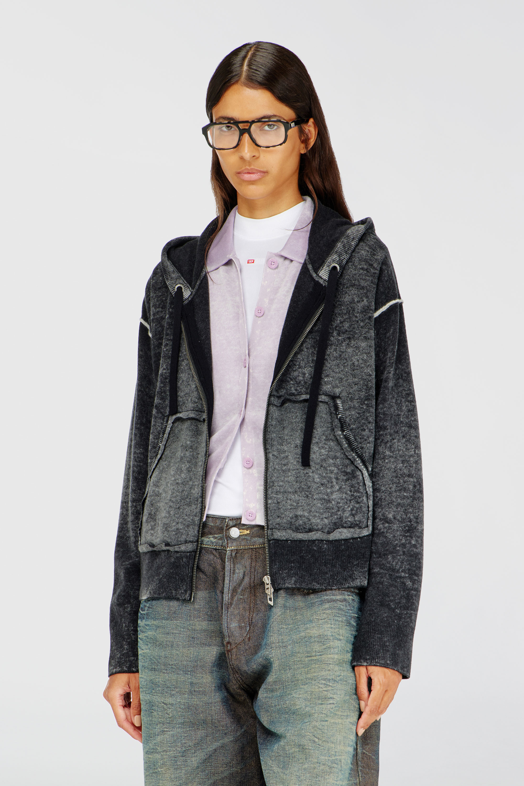 Diesel - M-HERMINE, Cardigan &agrave; capuche &agrave; imprim&eacute; invers&eacute; en laine Femme in Polychrome - 1