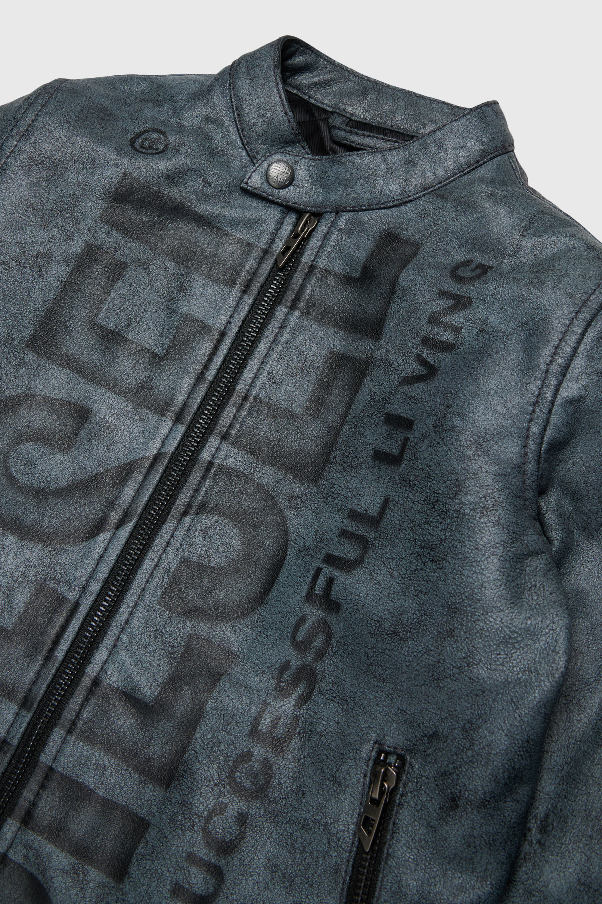 Diesel - JLEVERT, Veste biker en cuir avec maxi logo Homme in Noir - 3