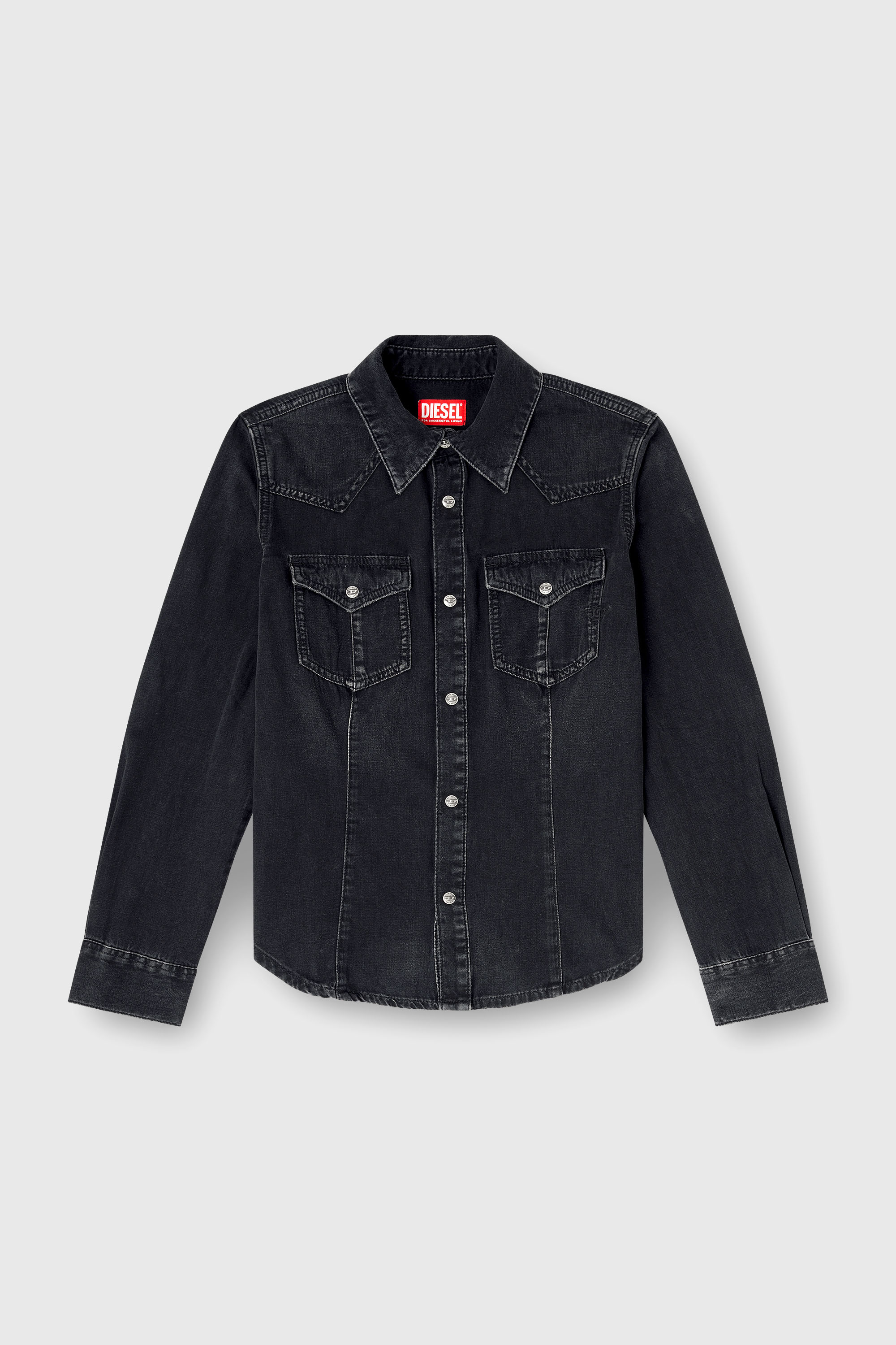 Diesel - DE-WAVES, Camicia western in denim trattato Donna in Nero - 2