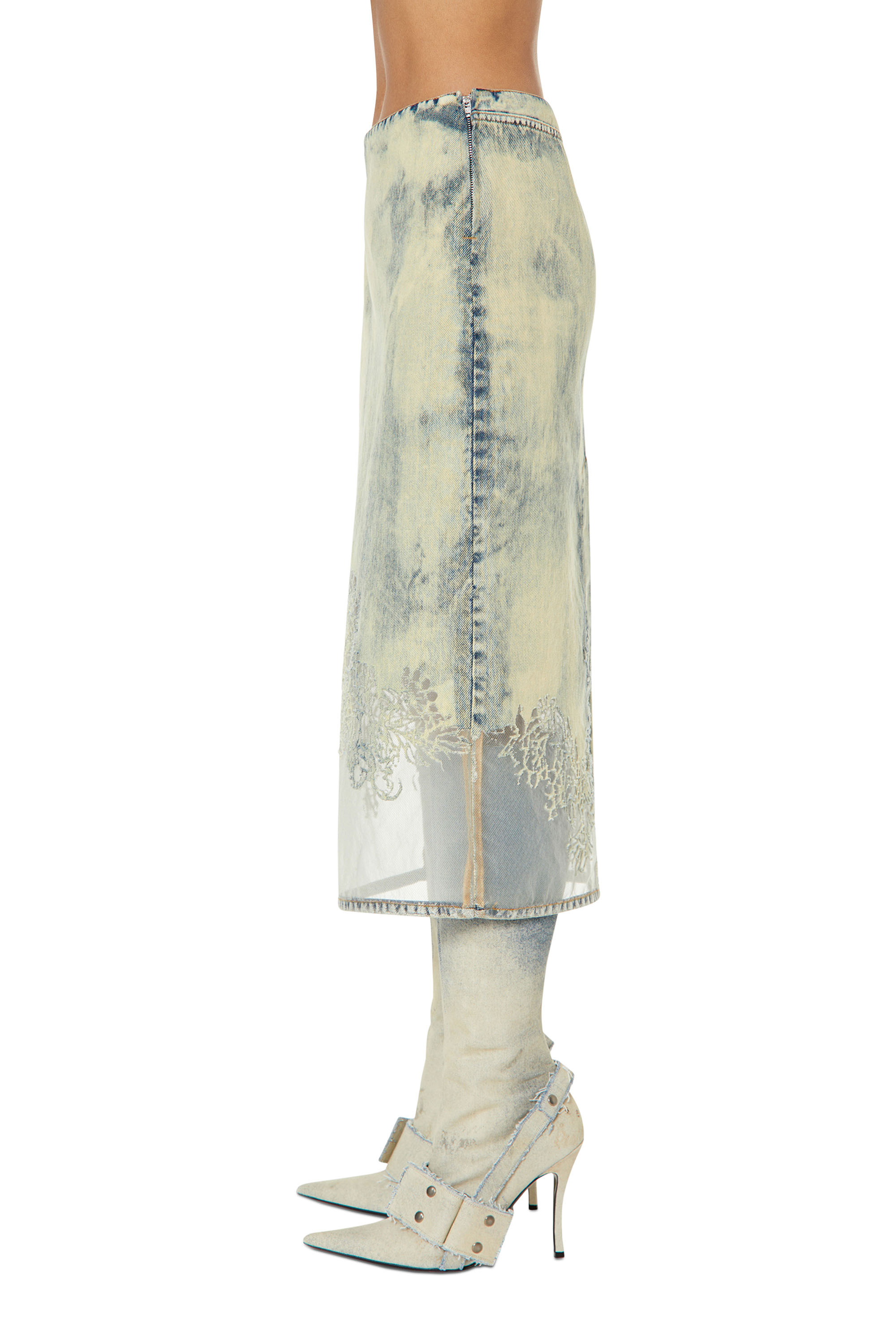 Diesel - DE-PRA-FSC, Gonna midi in denim effetto pizzo Donna in Blu - 5