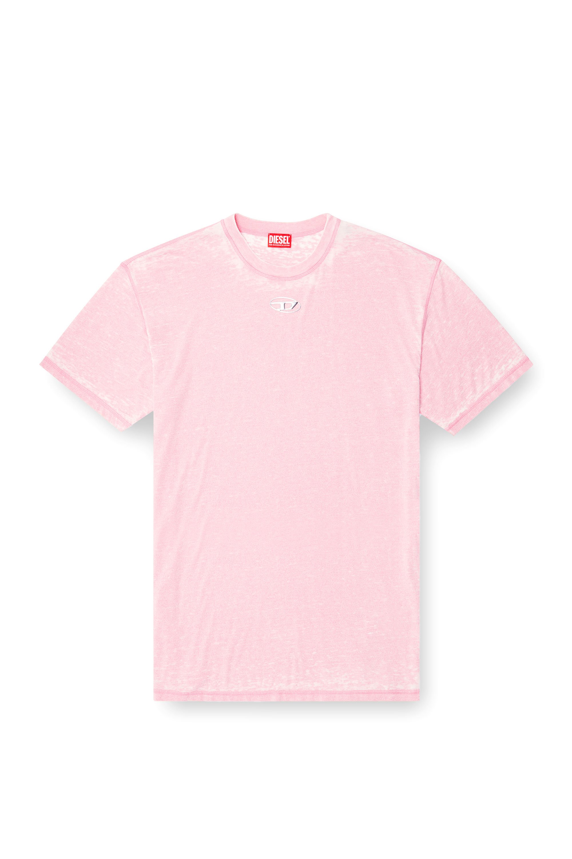 Diesel - T-BOXT-PAK, T-shirt burnout avec logo aspect métal Homme in Rose - 3