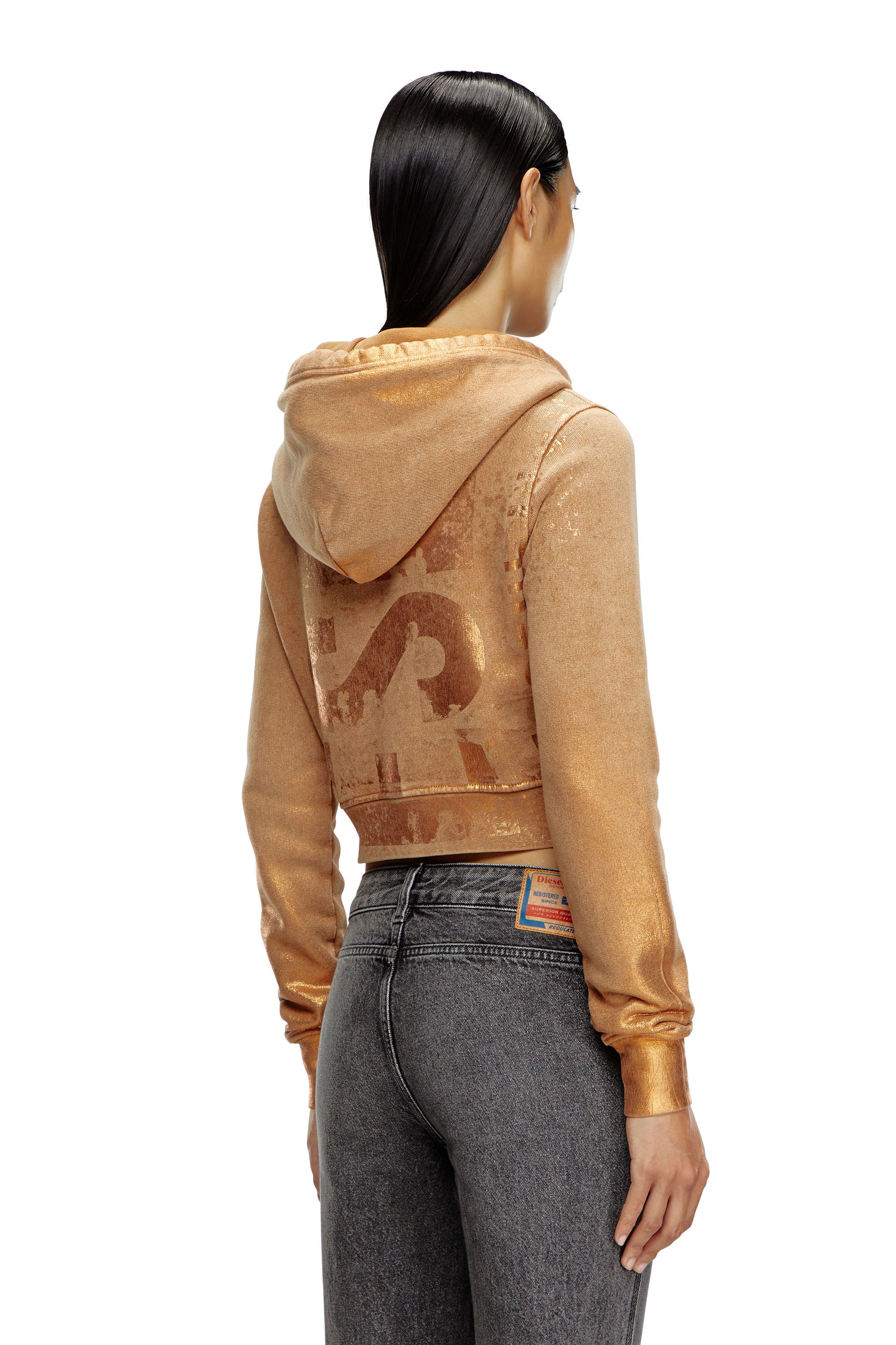 Diesel - F-SLIMMY-HOOD-P6, Woman Cropped hoodie with metallic effects in Brown - Image 3