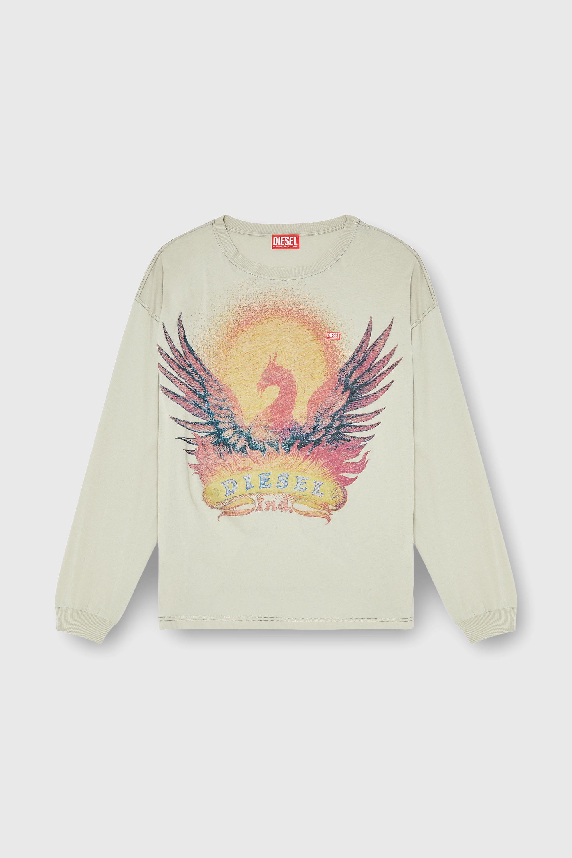 Diesel - T-BOXT-LS-AA1, Herren Langarm-T-Shirt mit Phoenix-Motiv in Beige - 2