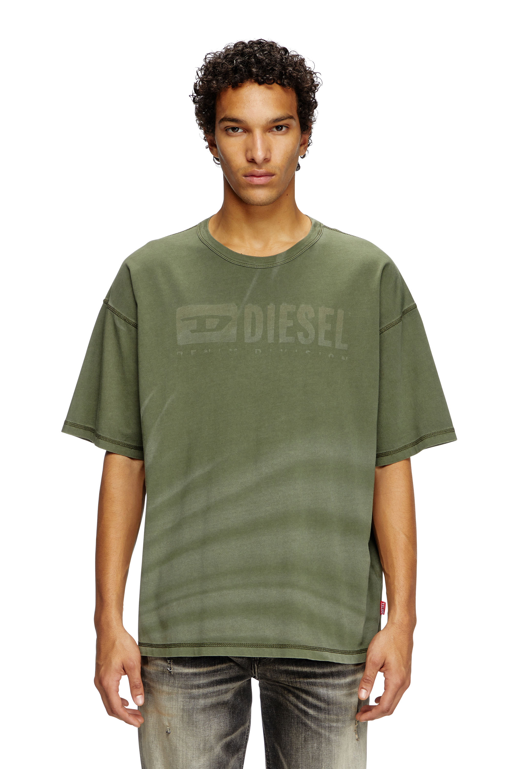 Diesel - T-ADJUST-R13, T-shirt à logo délavé au laser Homme in Vert - 1