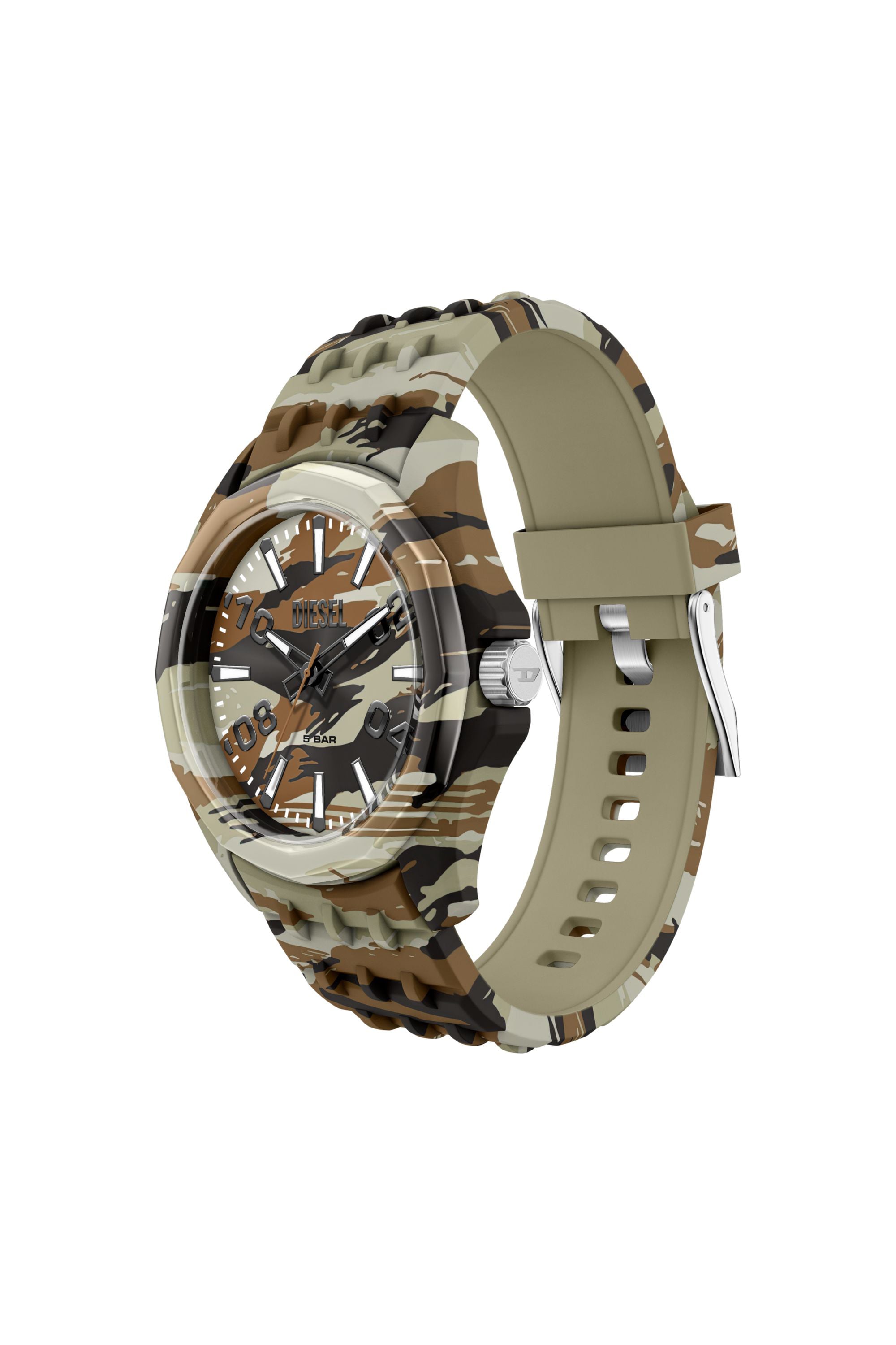 Diesel - DZ2242 WATCH, Herren Stinger camo silicone watch in Braun/Gr&uuml;n - 4