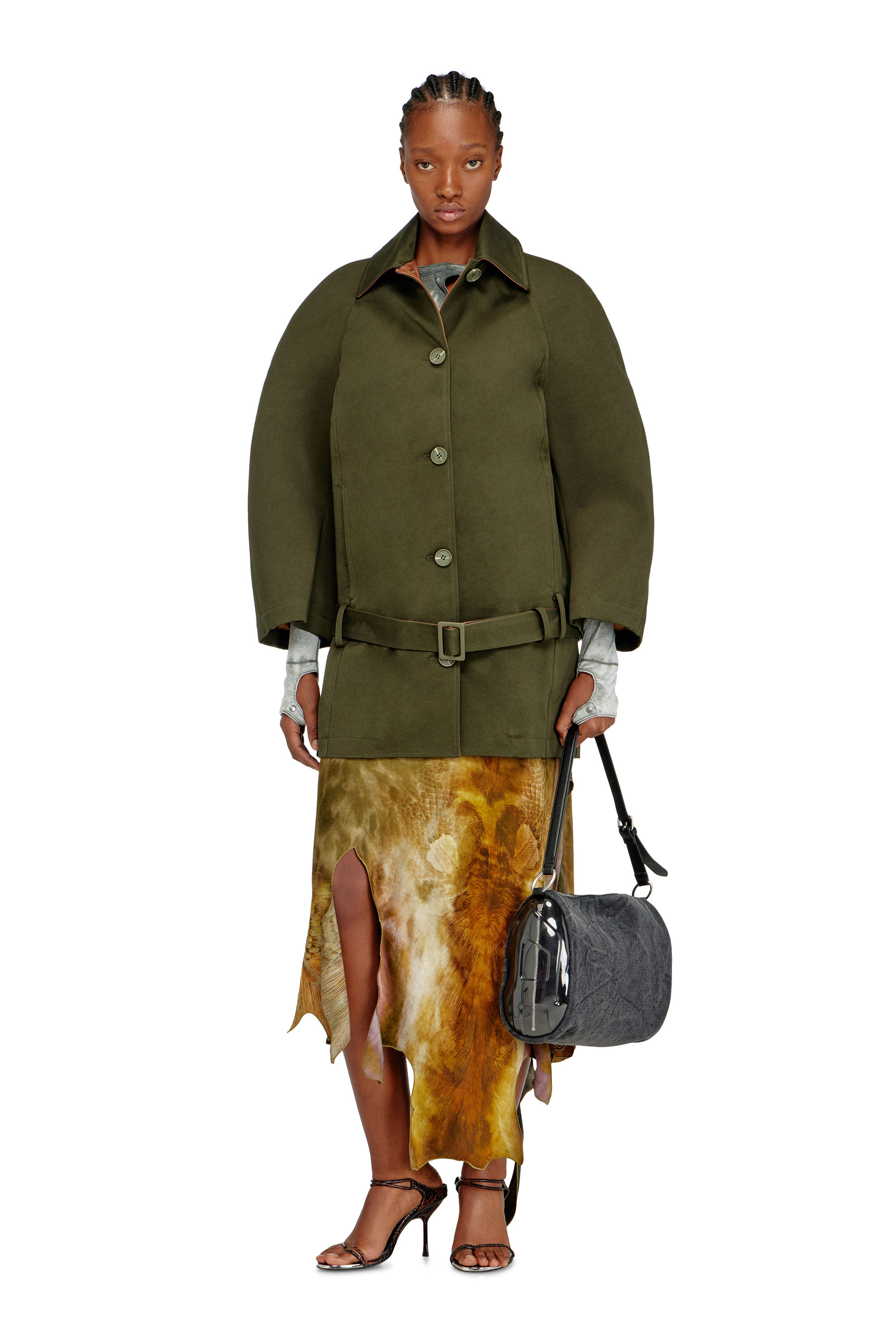 Diesel - O-TORN, Jupe asym&eacute;trique longue en satin imprim&eacute; Femme in ToBeDefined - 1