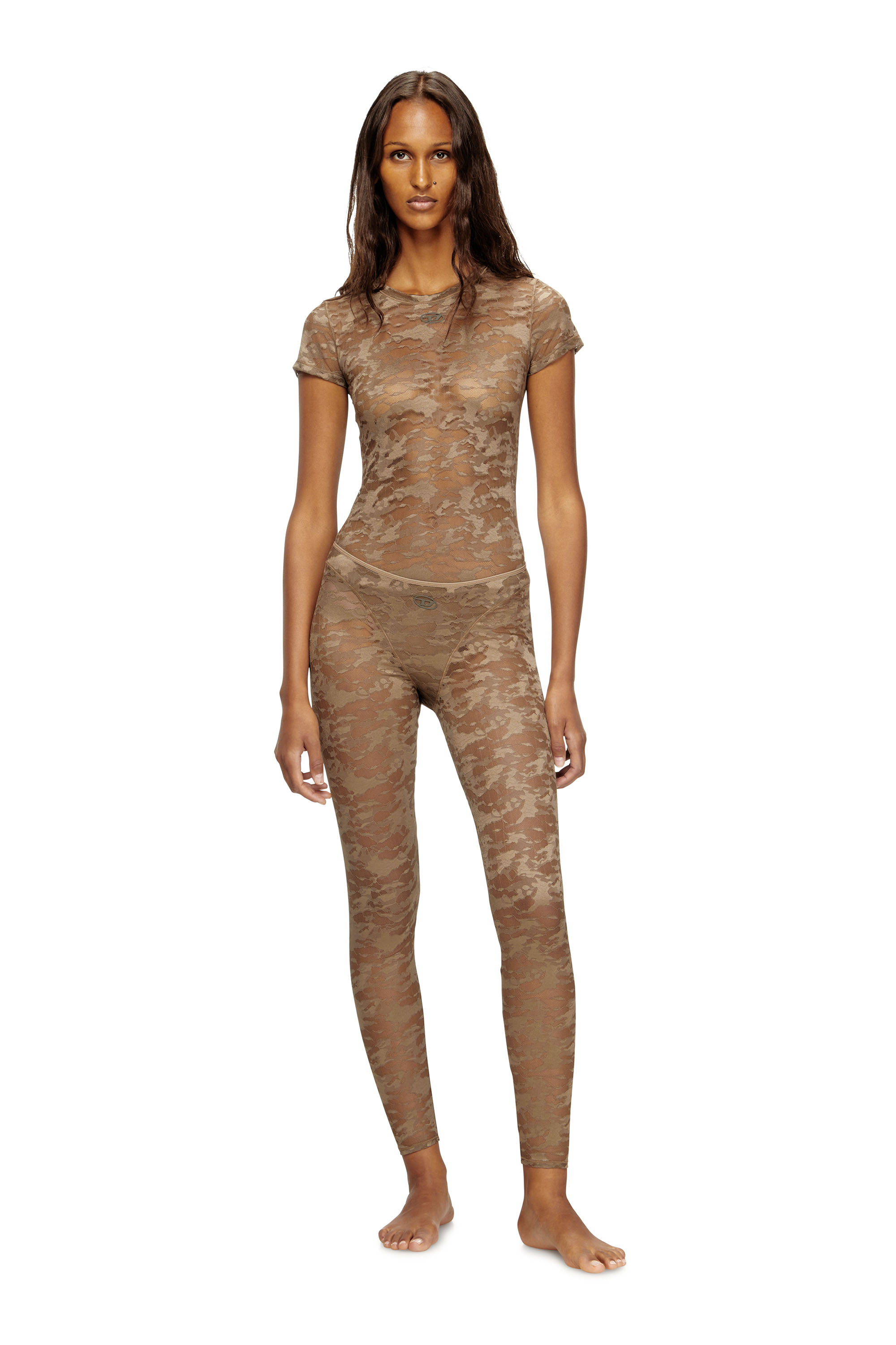 Diesel - KASIA-UTLT, T-shirt in pizzo camouflage Donna in Marrone - 1