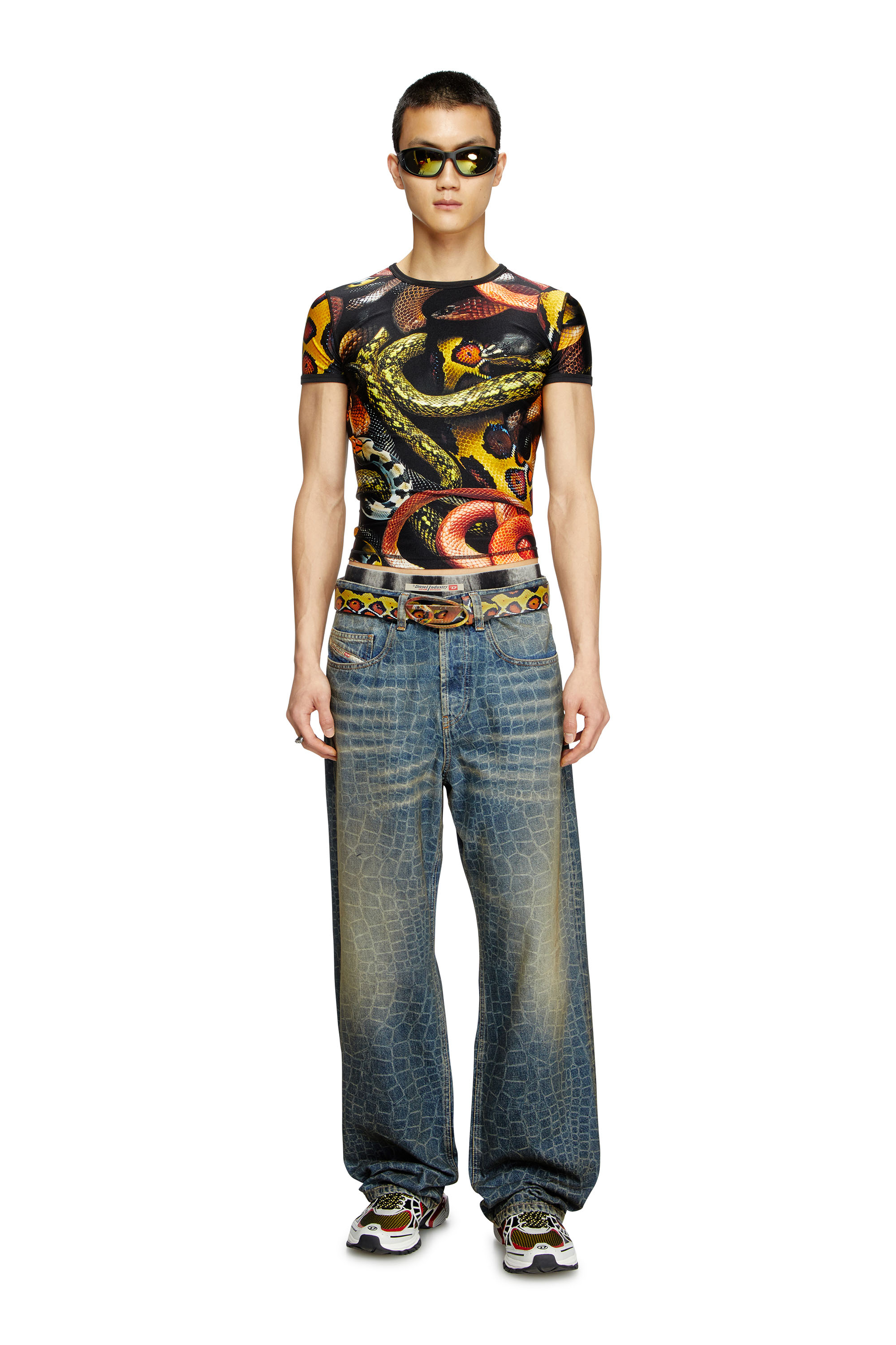 Diesel - CL-T-UNCLE-SNAKE, T-shirt en lycra avec imprimé serpent all-over Mixte in Polychrome - 2