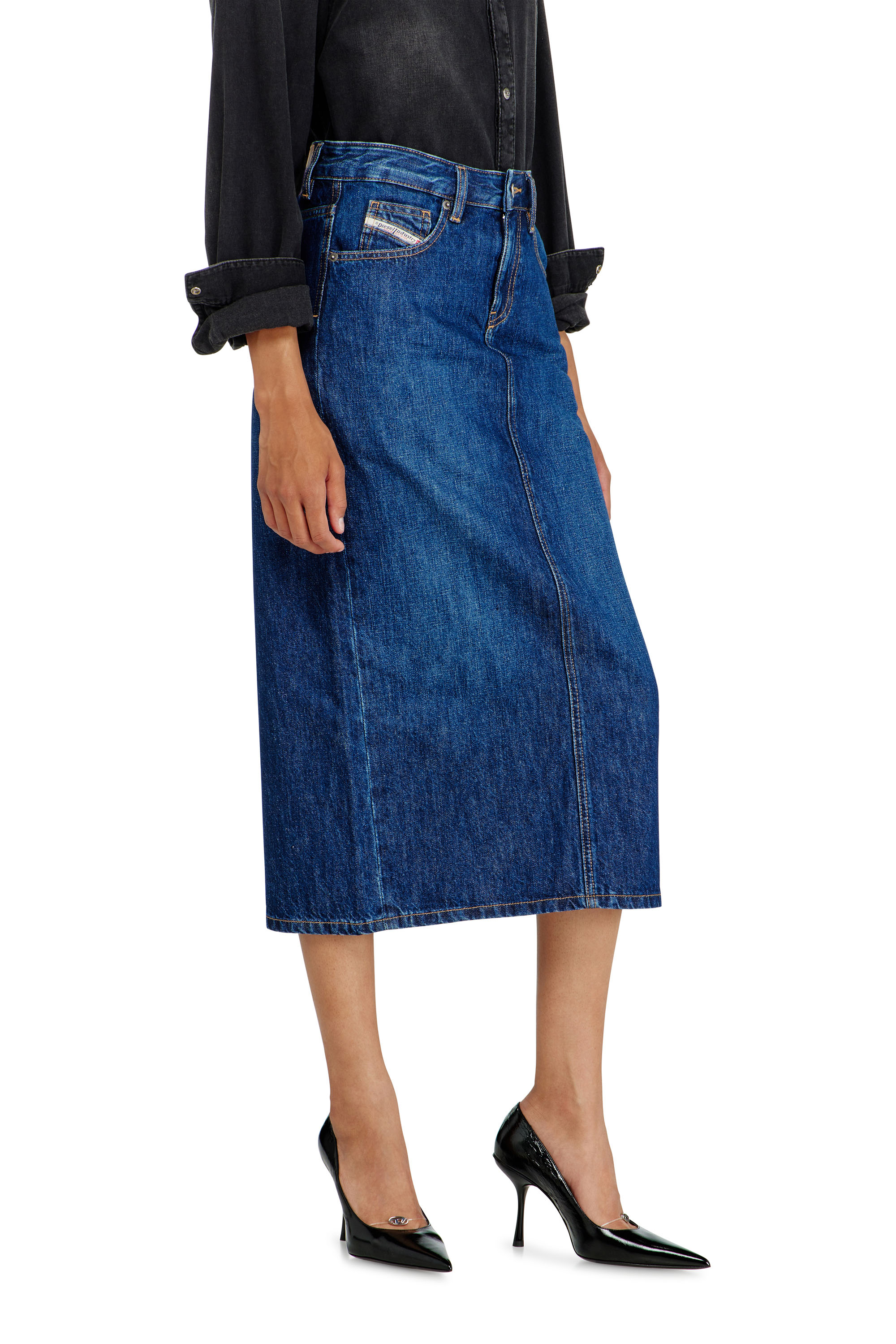 Diesel - DE-SKYE-D, Jupe midi en denim Femme in Bleu - 4