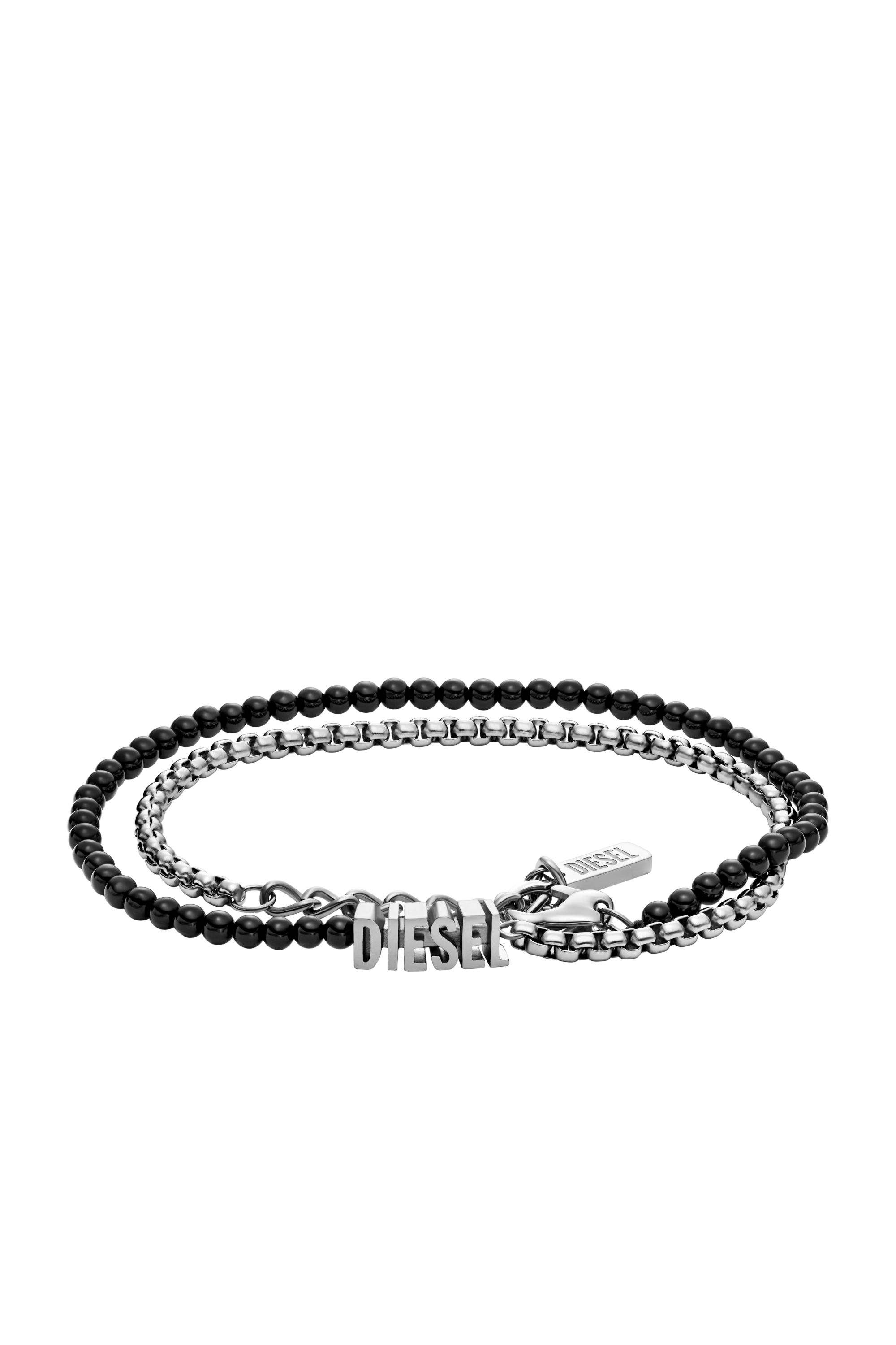 Diesel - DX1542040 JEWEL, Bracciale doppio con perle di agata nera Unisex in Argento - 1