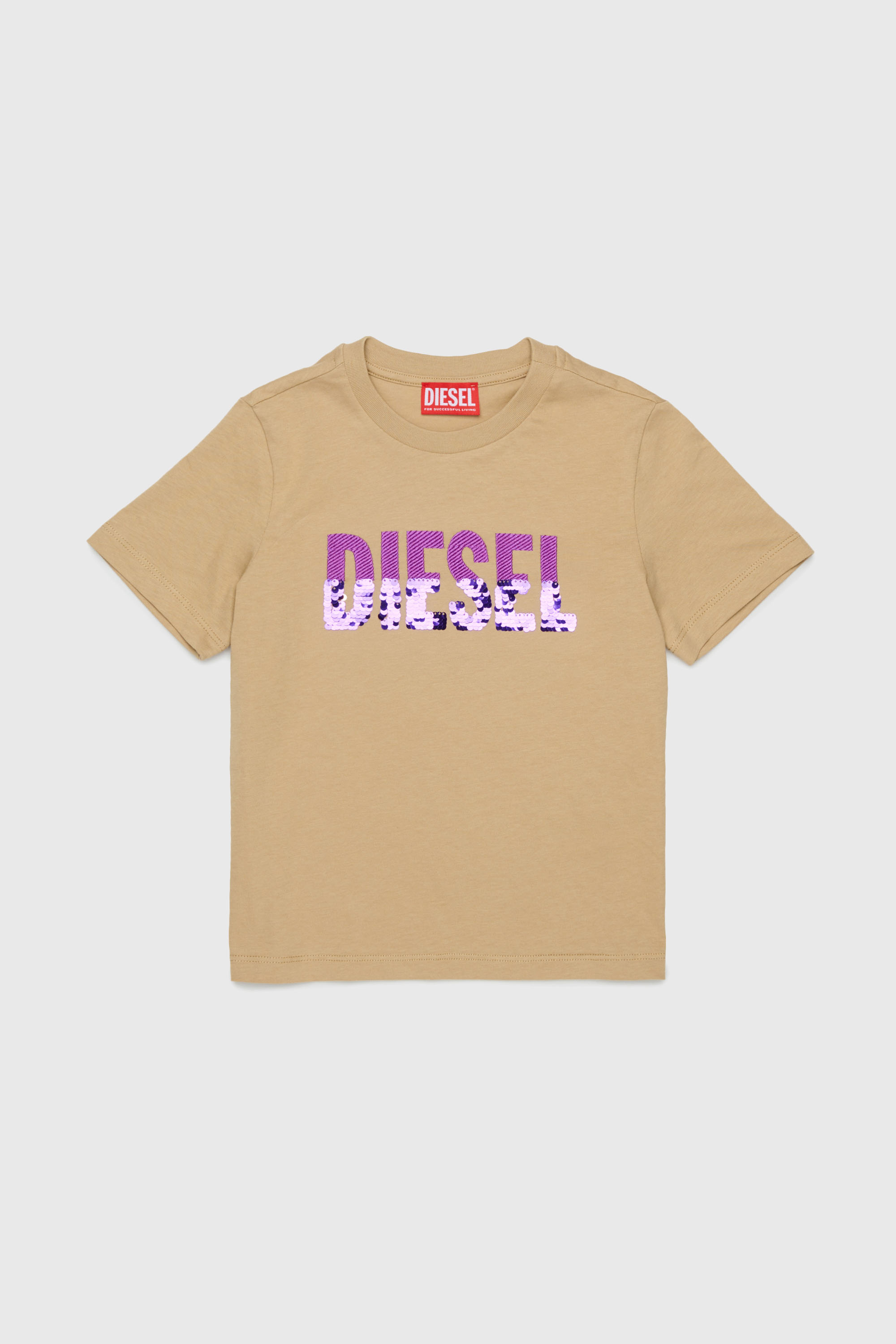 Diesel - TPALLY, T-shirt in cotone con logo in paillettes Donna in Marrone - 1