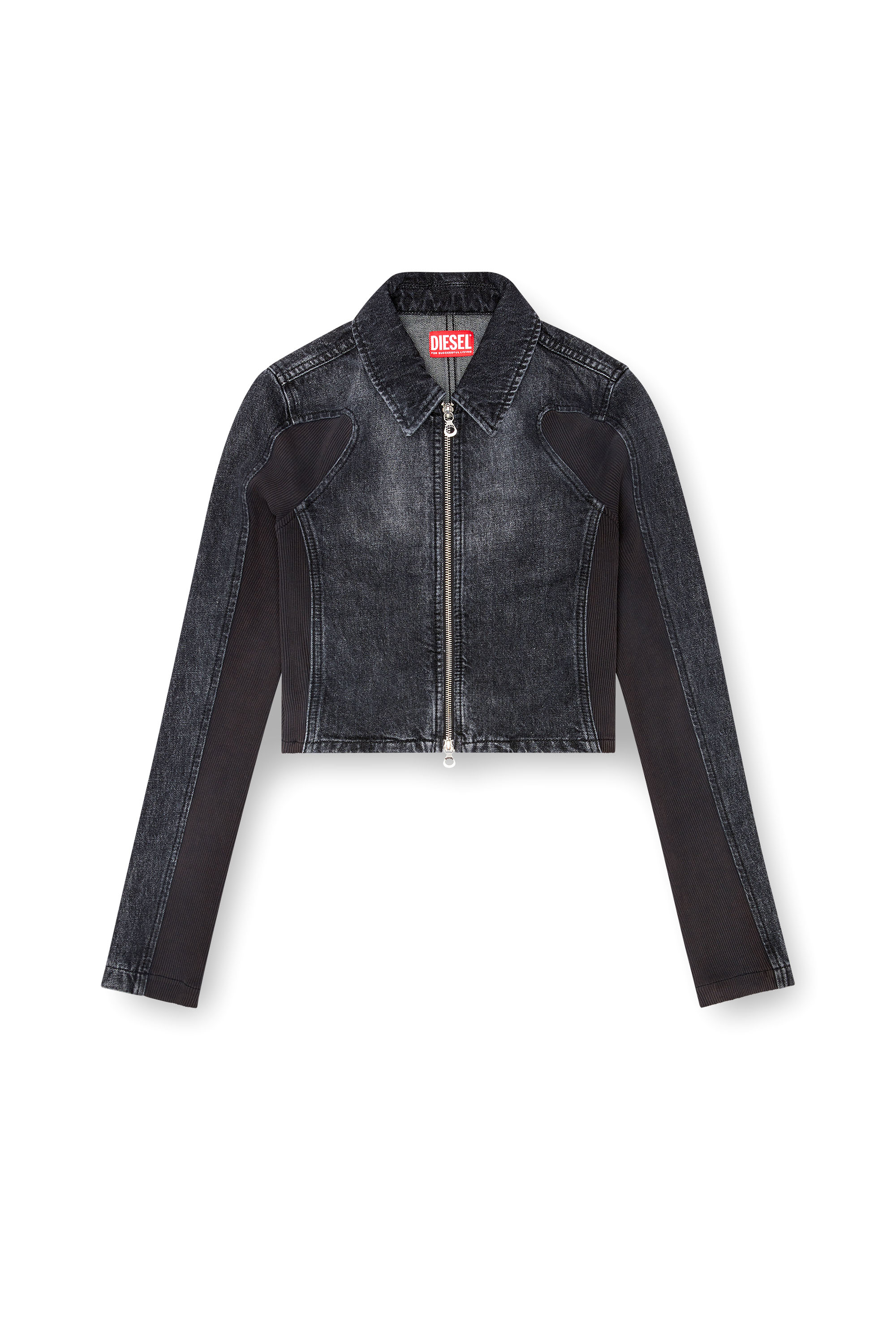 Diesel - DE-SYLEN-S, Giacca corta in denim con inserti a coste Donna in Nero - 3