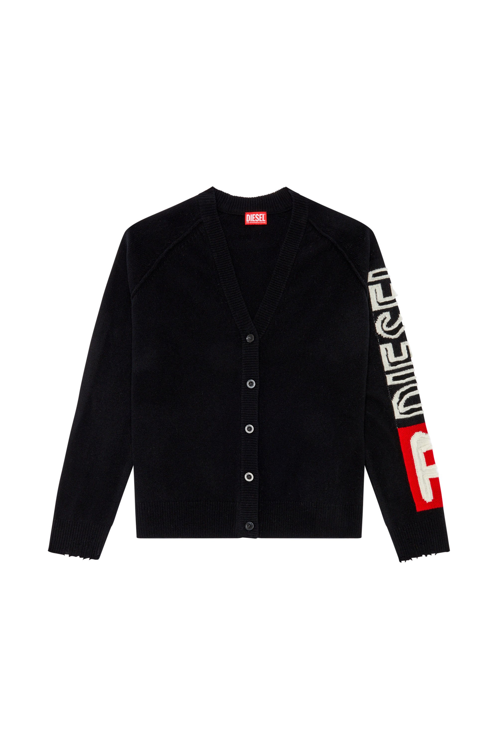 Diesel - M-SARRI, Cardigan in lana con logo cut-out Donna in Nero - 3