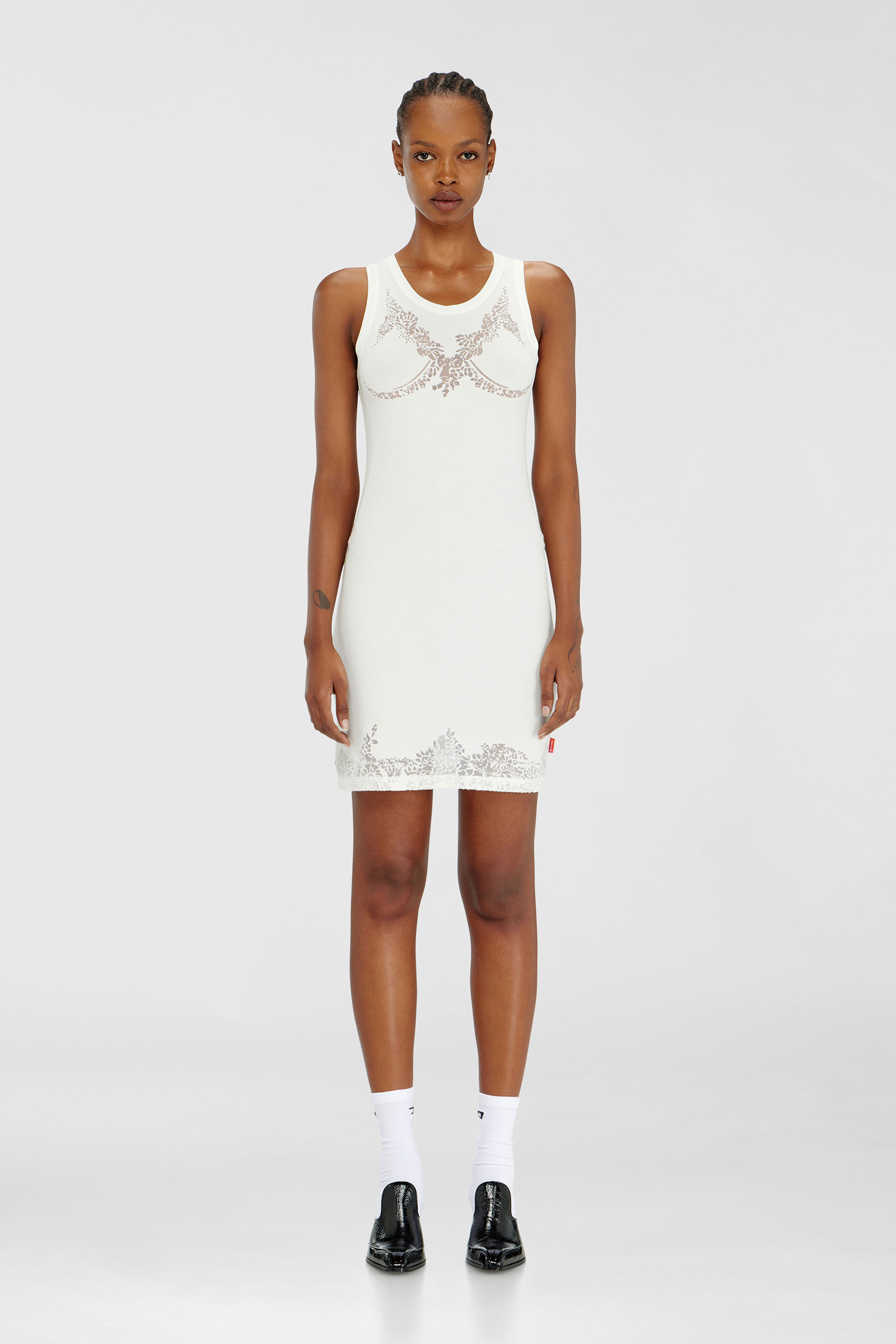 Diesel - PR-D-ANKI-LACE-R, Robe mini tank effet dentelle d&eacute;vor&eacute;e Femme in Blanc - 3