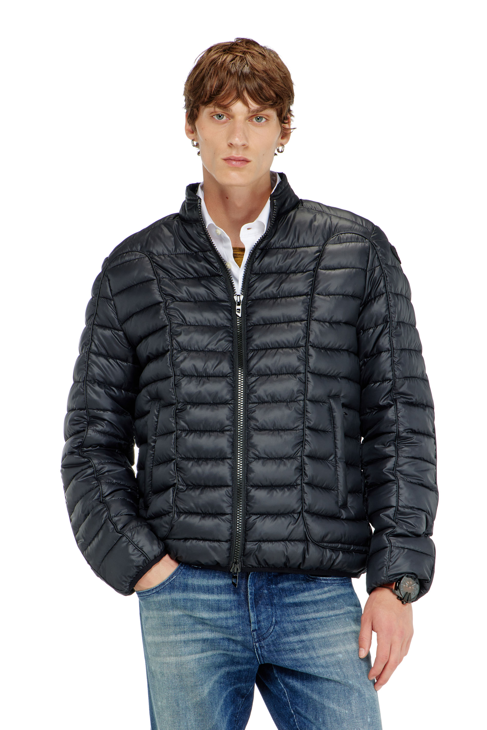 Diesel - W-PILOT-WRD, Blouson matelass&eacute; style biker avec passepoil ton sur ton Homme in Noir - 1