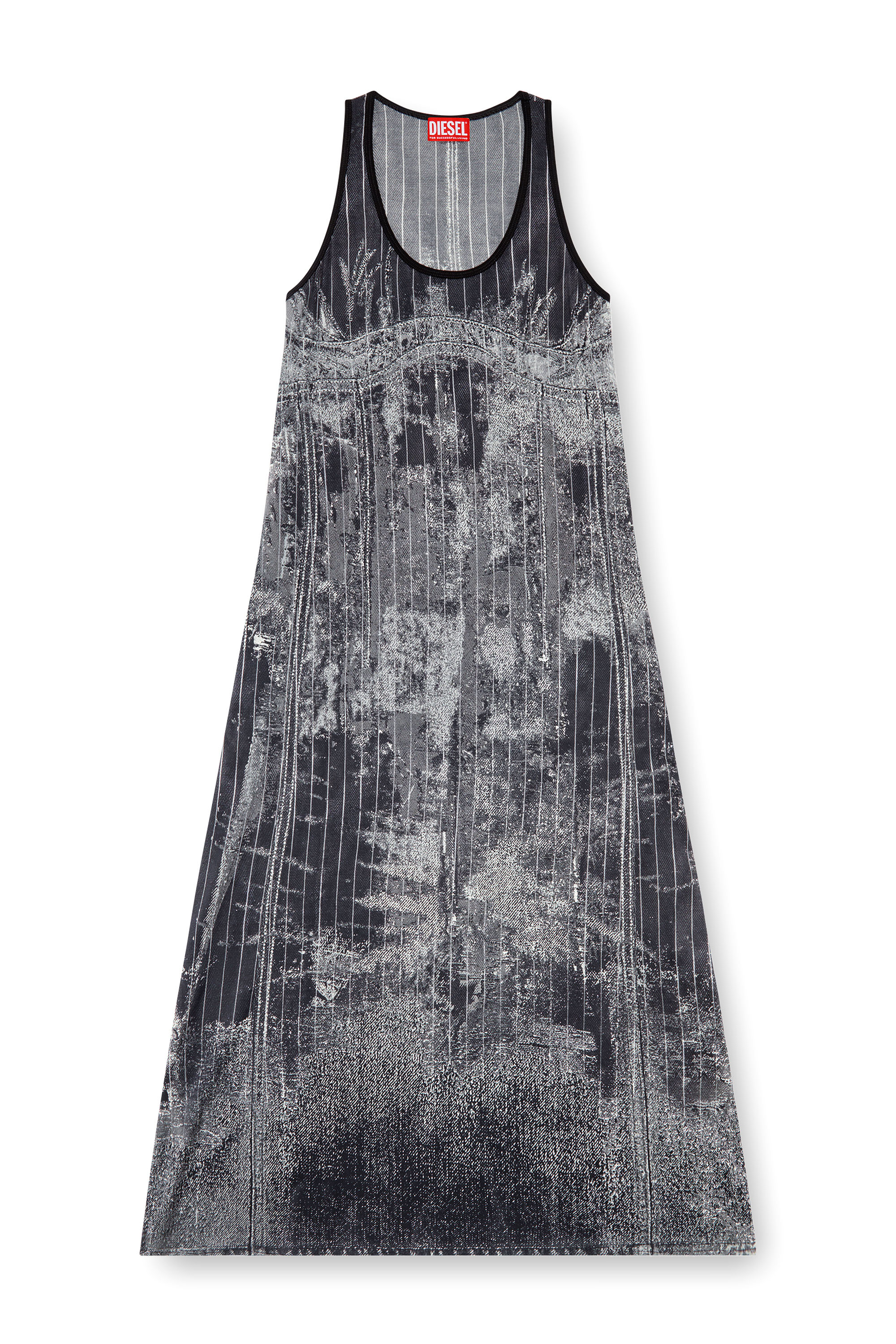 Diesel - D-SCREET, Damen Midi-Kleid mit Nadelstreifen-Denim-Print in Schwarz - Image 1