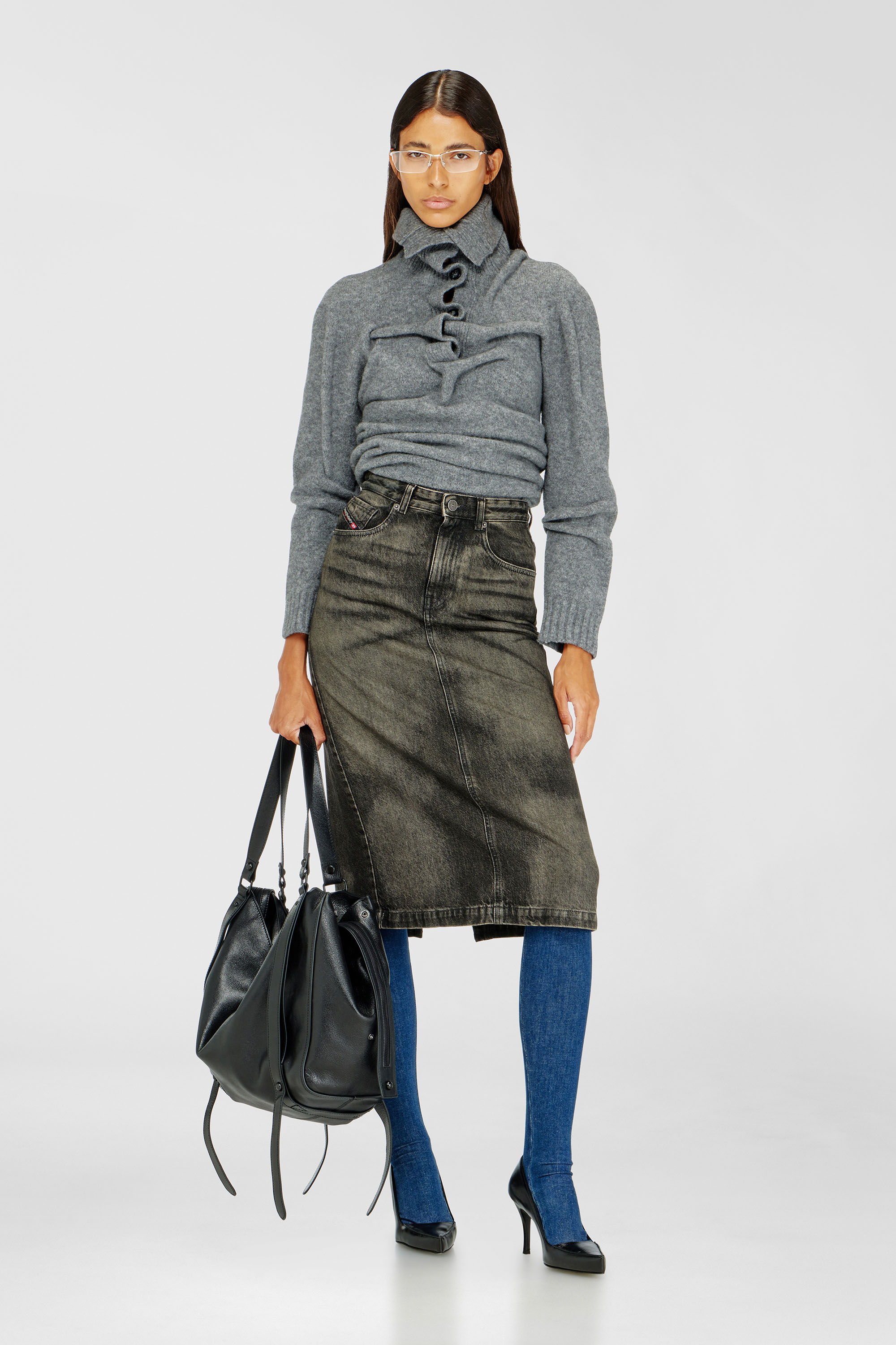 Diesel - DE-PENDY-FSJ, Jupe crayon en denim effet us&eacute; Femme in Gris - 1