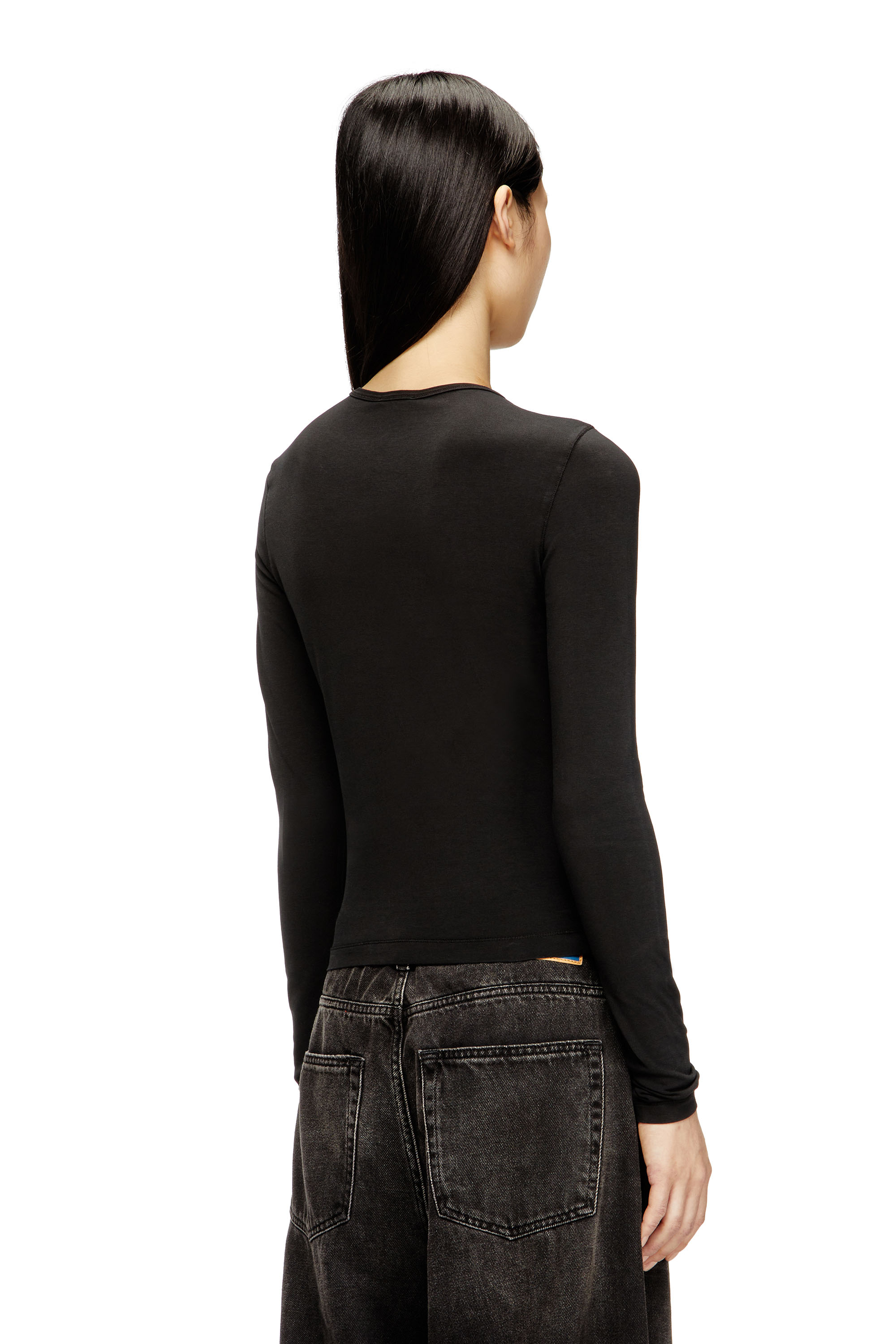 Diesel - T-UNCUTIESLONG-LS-OD, Pull en coton avec logo Oval D Femme in Noir - 4