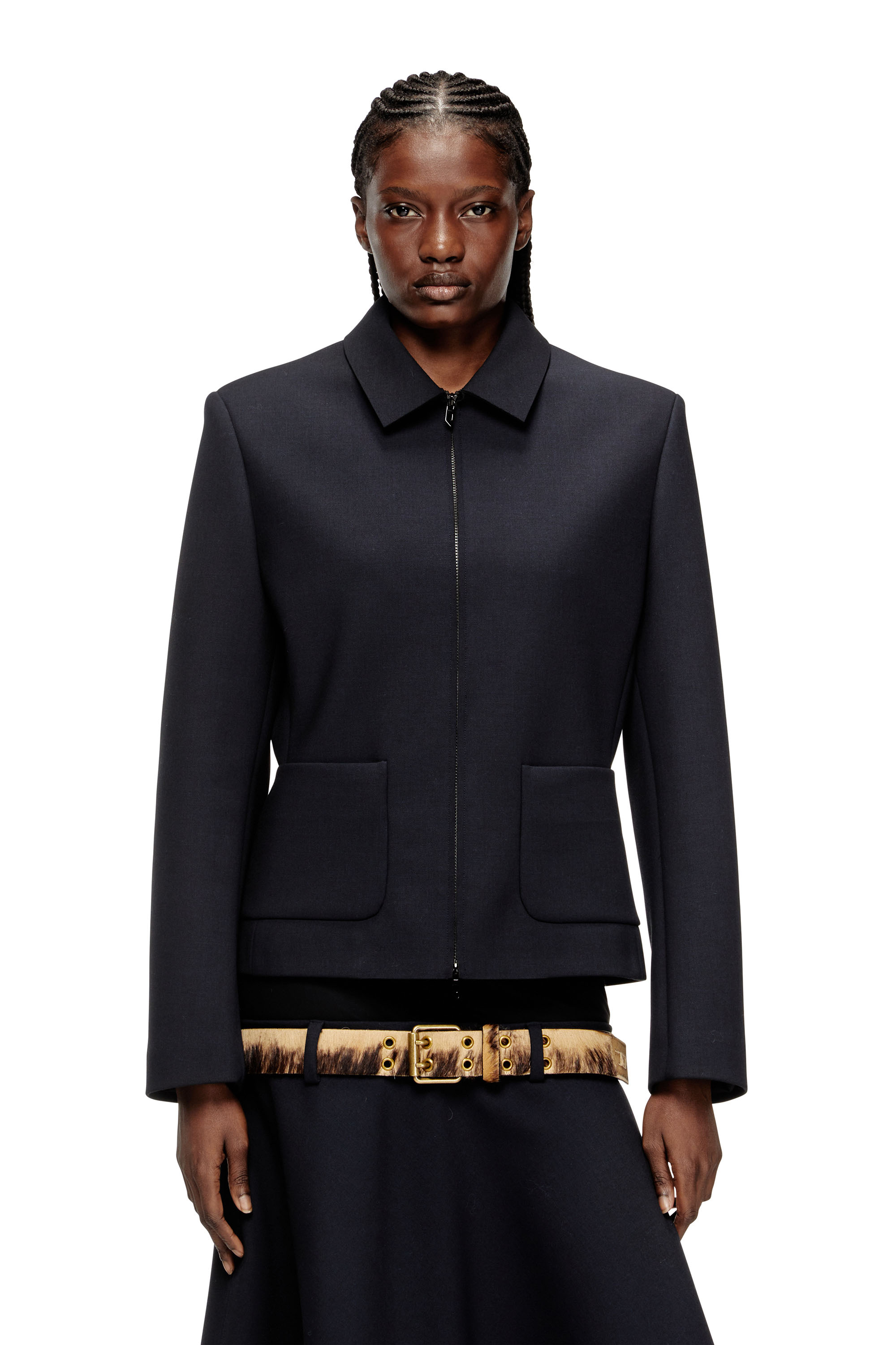 Diesel - G-CESARA-BOND, Damen Kragenjacke aus neoprenbeschichtetem Stoff in Dunkelblau - 1