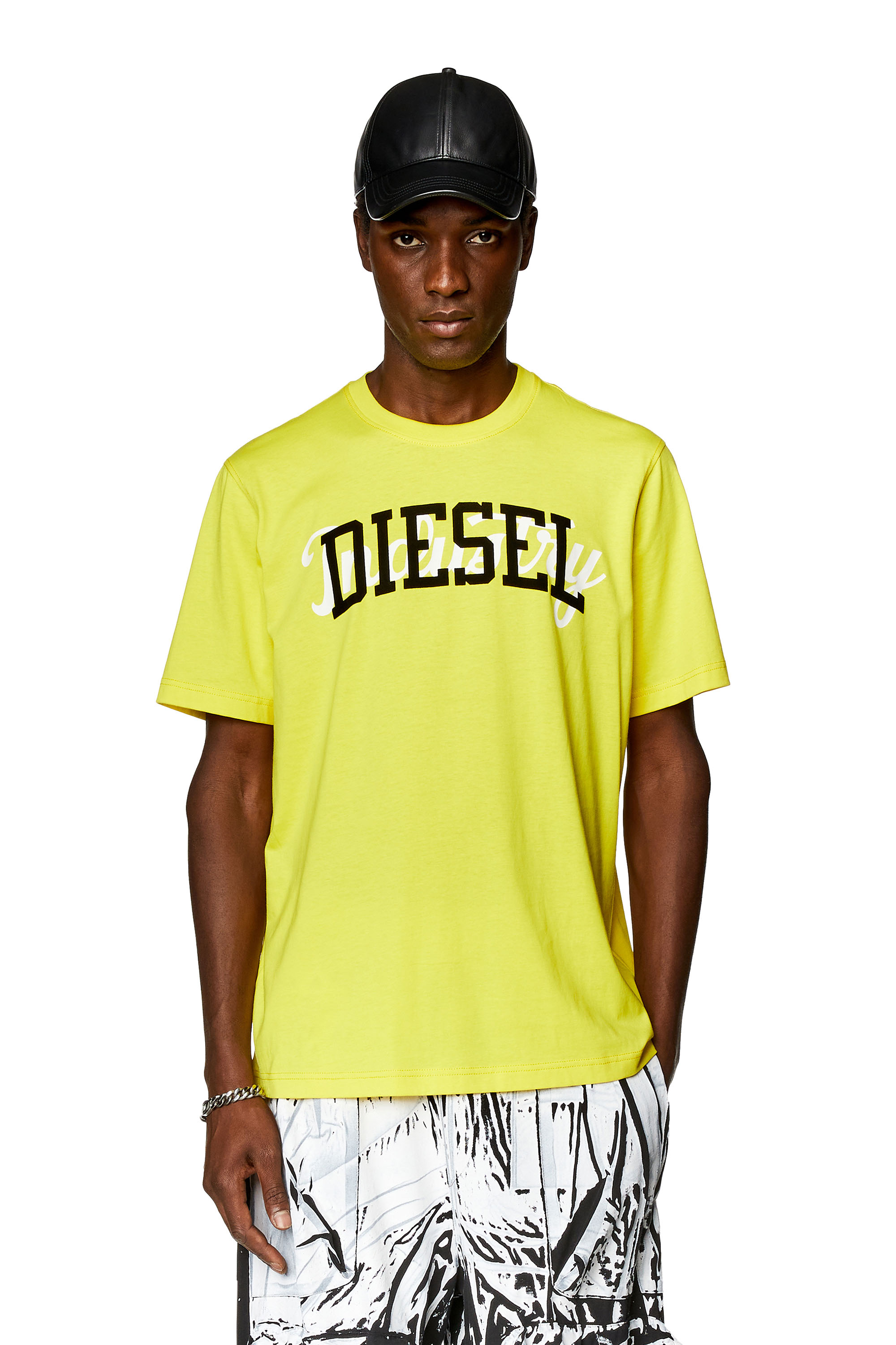 Diesel - T-JUST-N10, Man T-shirt with contrasting Diesel prints in Yellow - Image 1