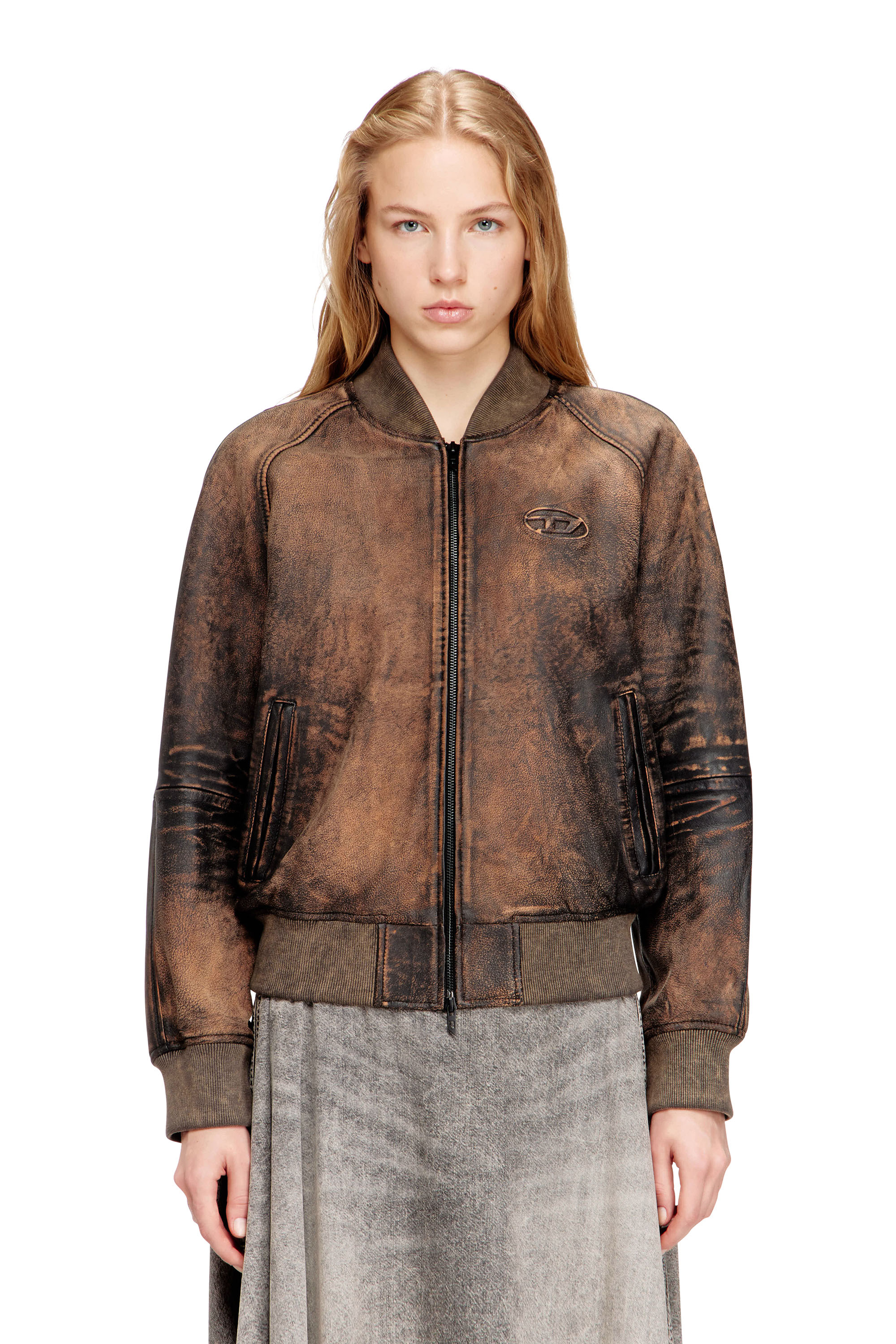 Diesel - L-COBB-FEM, Giacca bomber in pelle distressed Donna in ToBeDefined - 3
