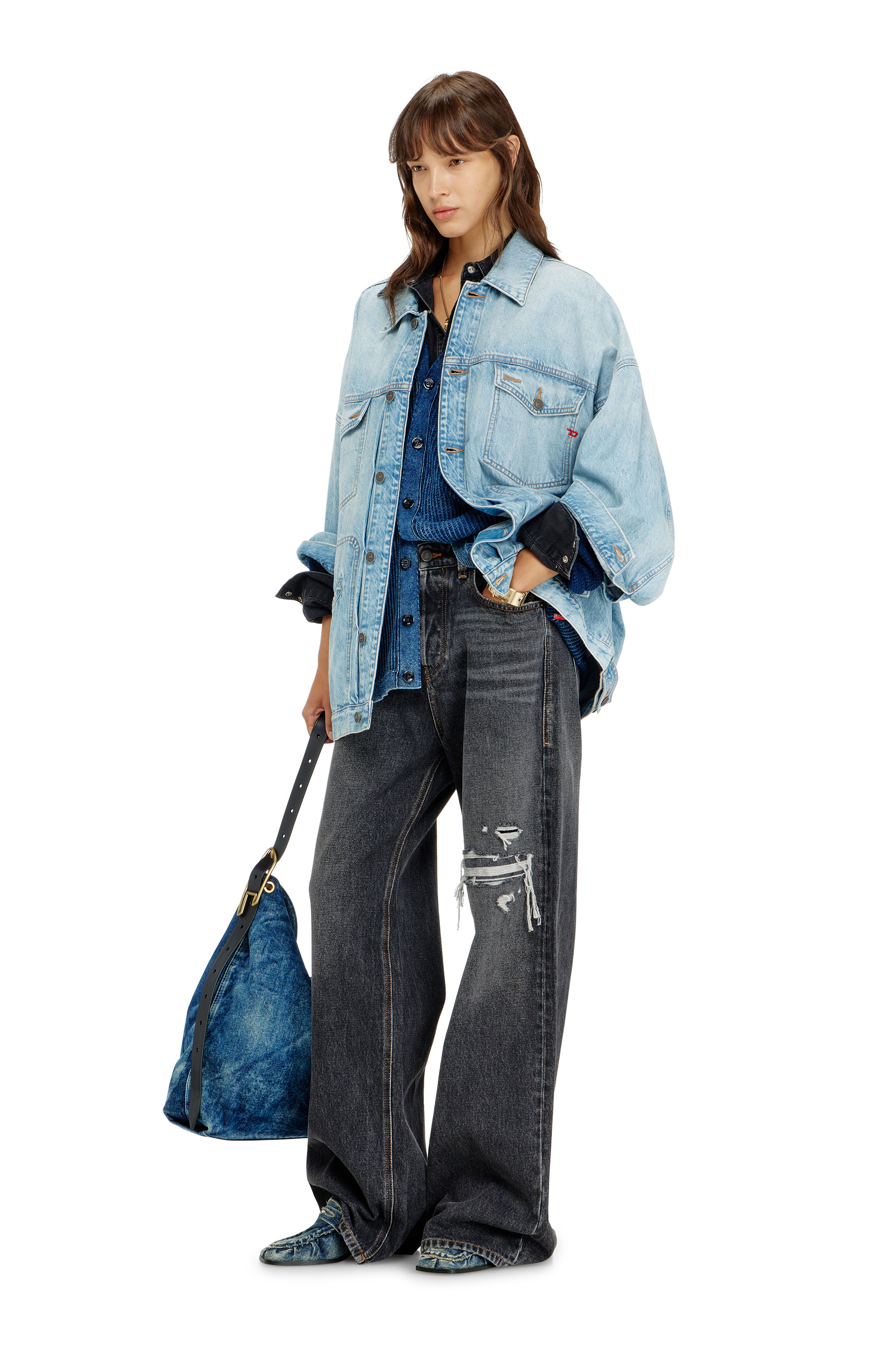 Diesel - DE-LIN, Veste workwear en denim oversized Femme in Bleu - 2