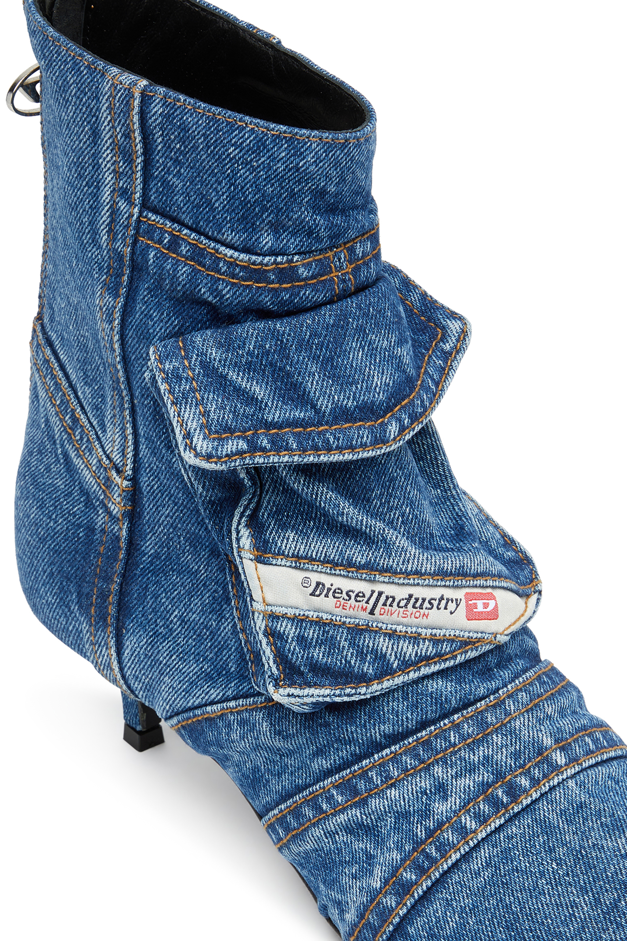 Diesel - D-VENUS POCKET LB, Damen D-Venus-Cargo-Stiefeletten aus gewaschenem Denim in Blau - 4