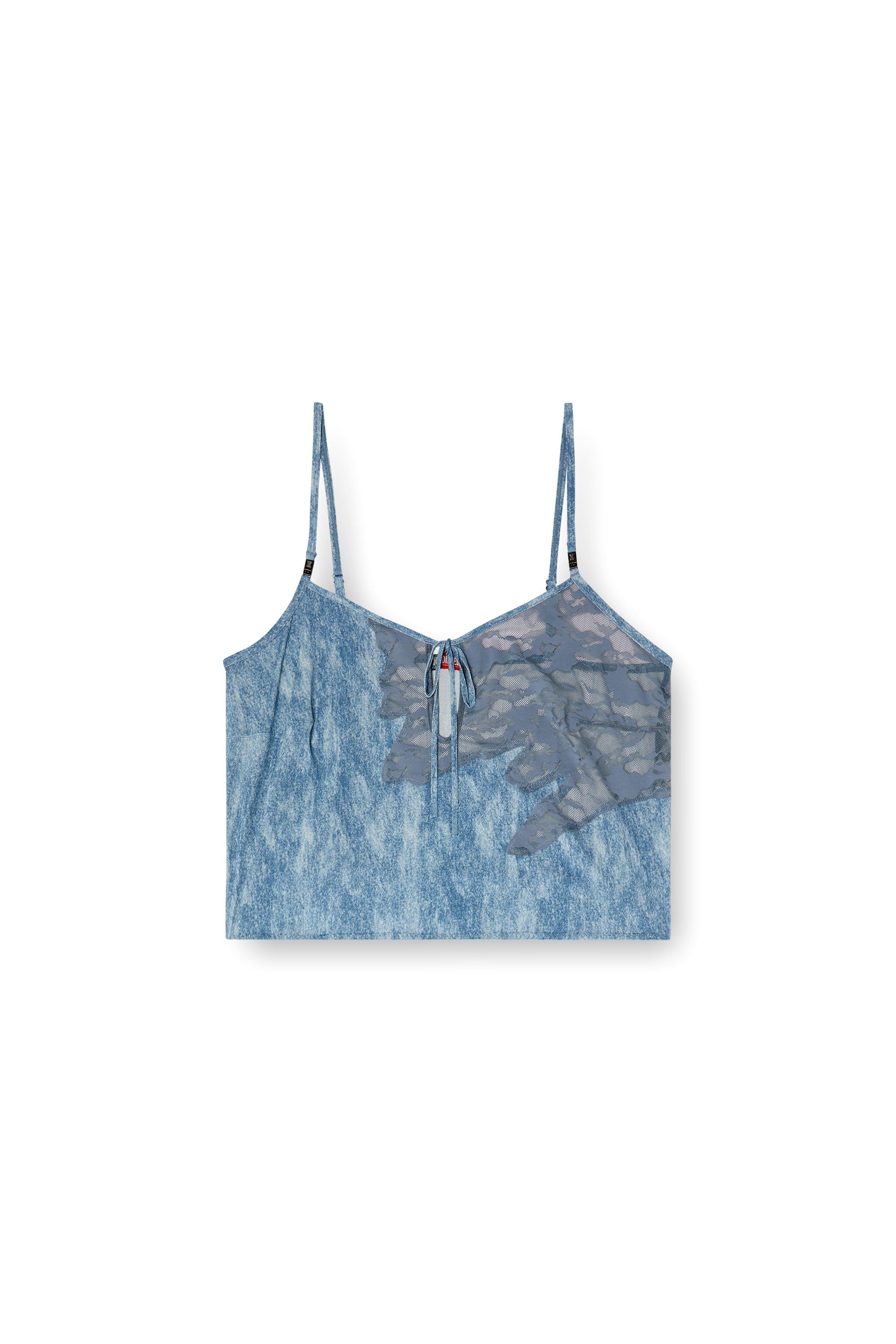 Diesel - C-LACE-SLEEP-CAMI, Damen Schlaf-Camisole aus Mikrofaser und Camouflage-Spitze in Hellblau - 4