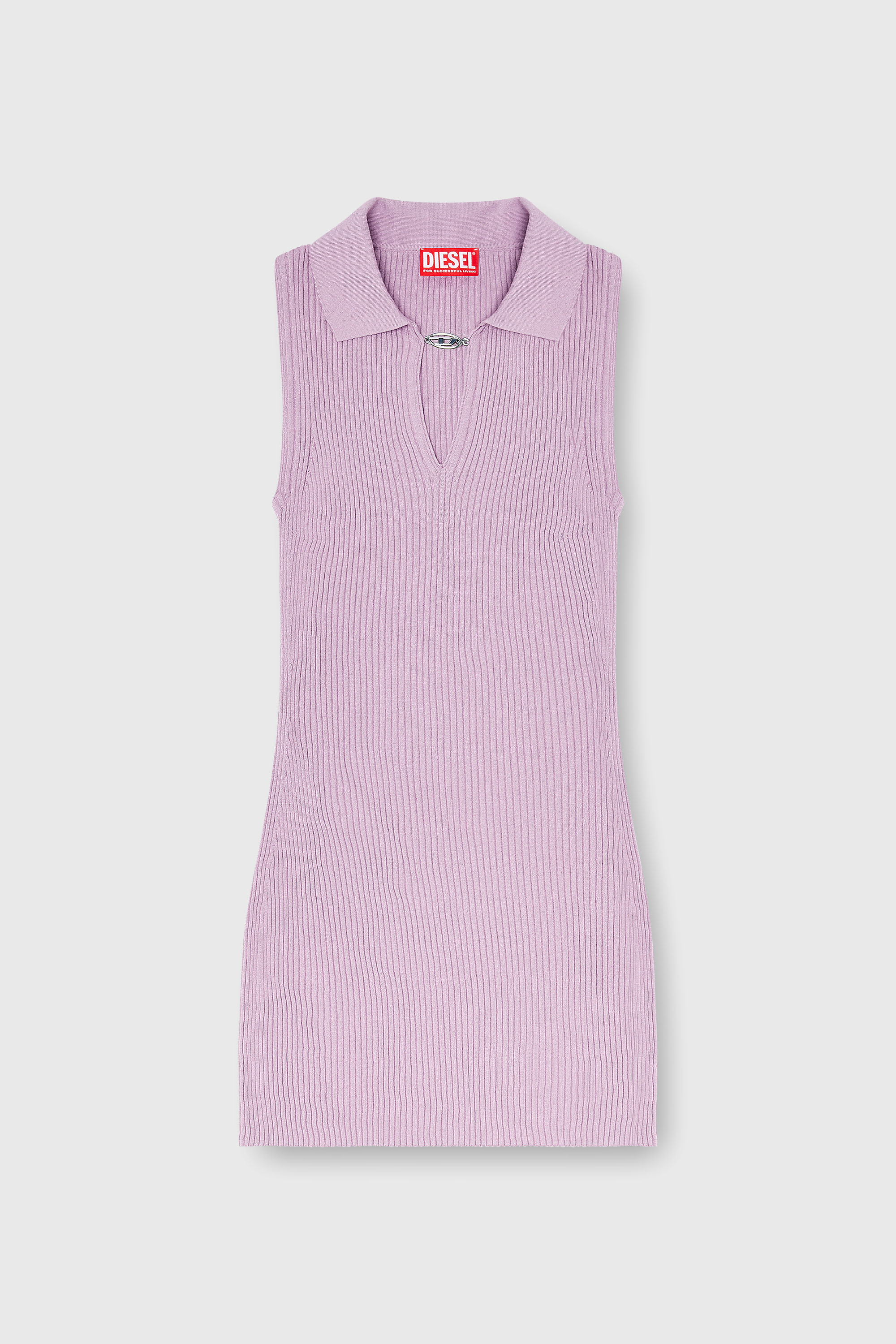 Diesel - M-LILMA, Abito polo corto in maglia a costine misto seta Donna in Rosa - 1